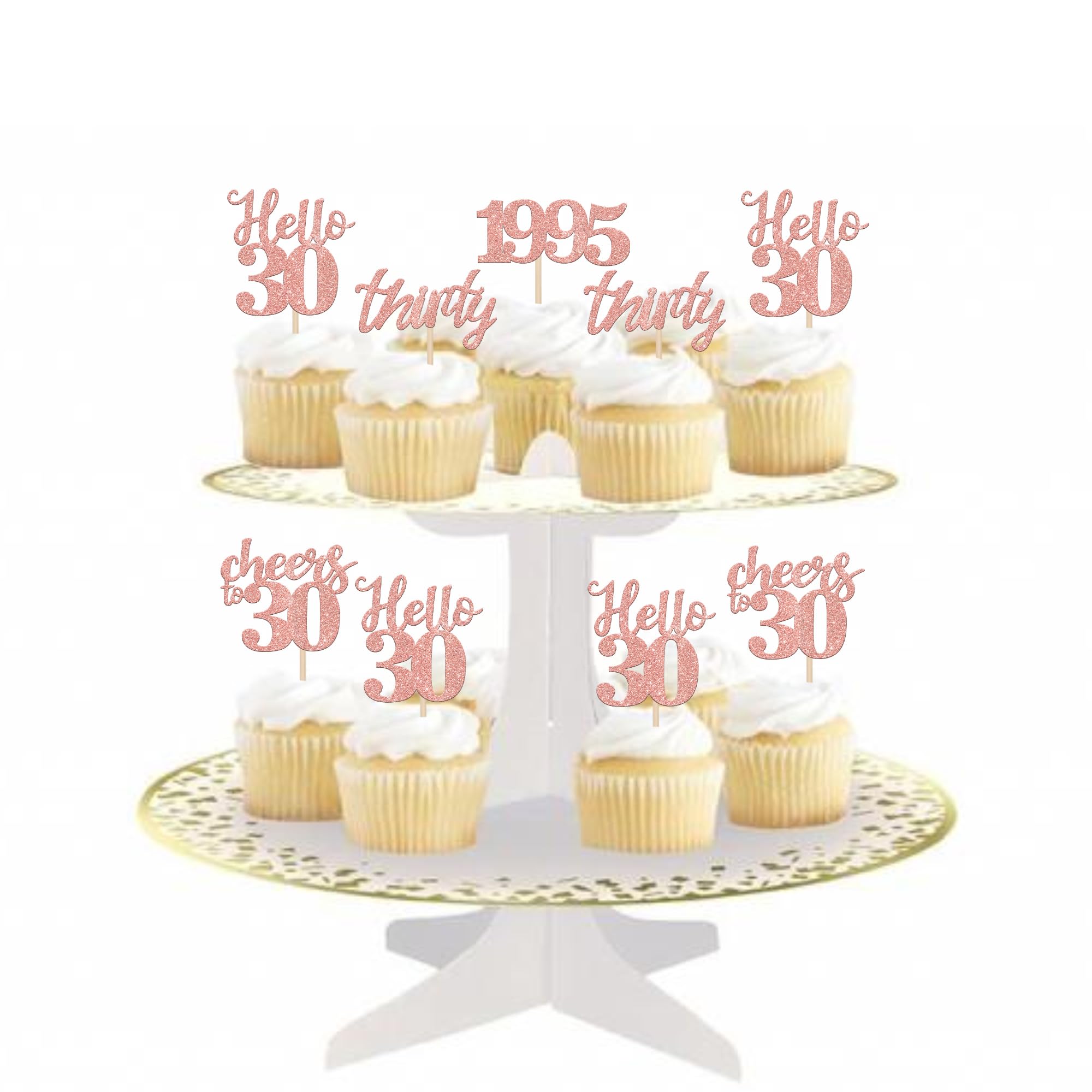 24 PCS 30th Birthday Cupcake Toppers - Glitter 