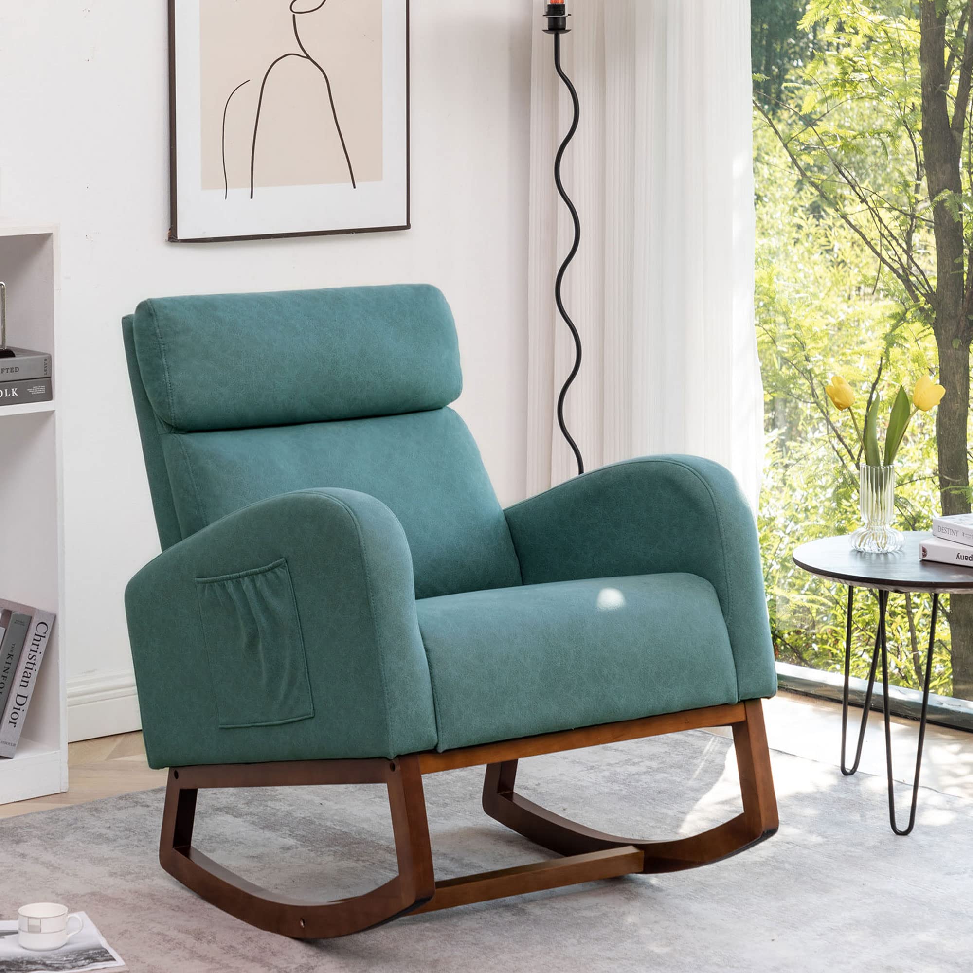 Andeworld Rocking Chair - Upholstered High-Back Glider Armchair with Faux Suede Fabric, Comfortable Accent Chair for Living Room, Bedroom, Nursery (Teal) | Perfect for Relaxing, Reading & Nursing