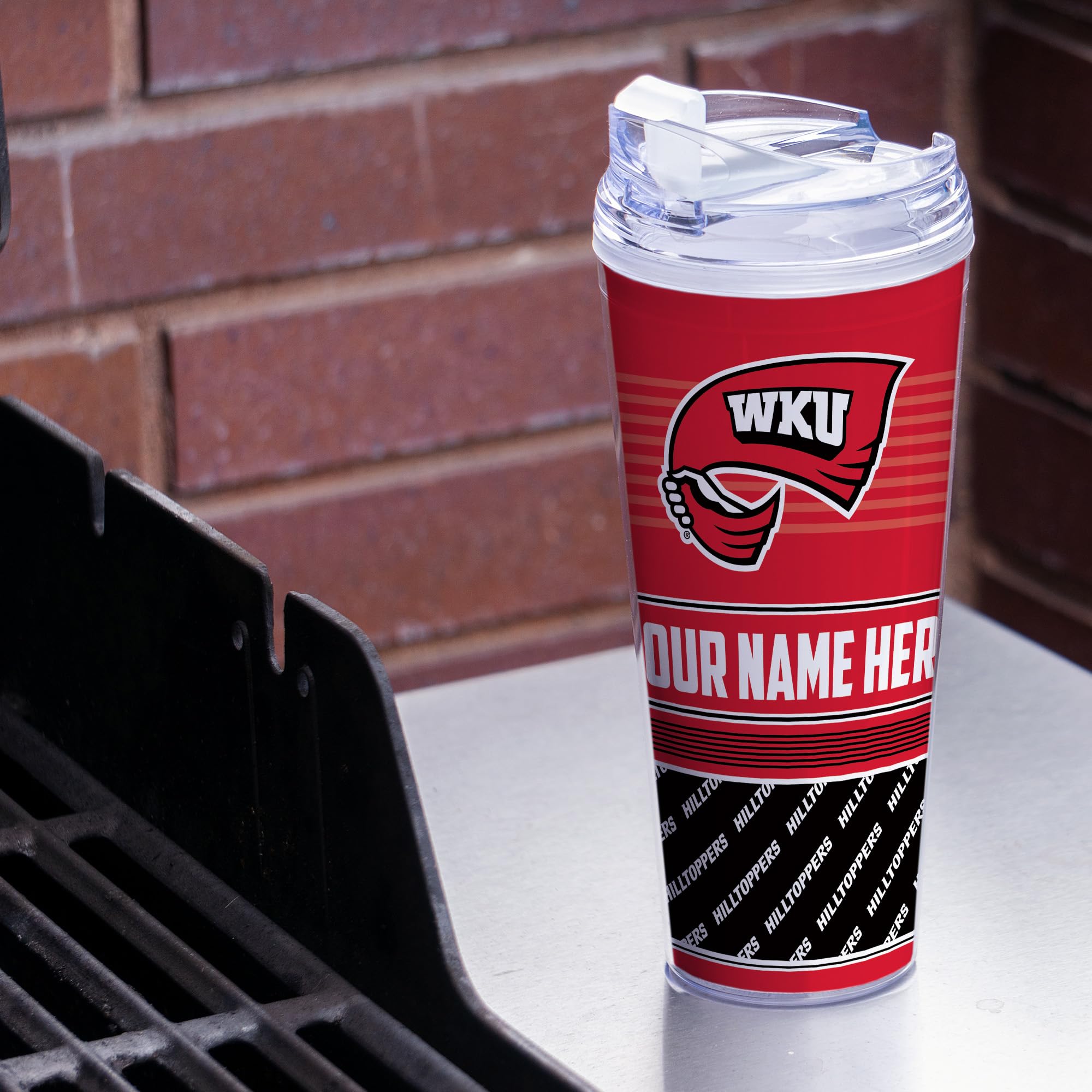 Personalized NCAA Western Kentucky Hilltoppers 24oz Insulated Tumbler with Hinged Lid - Team Color Travel Mug for Hot & Cold Drinks - Perfect for Game Day, Office, Gym & Outdoor Activities