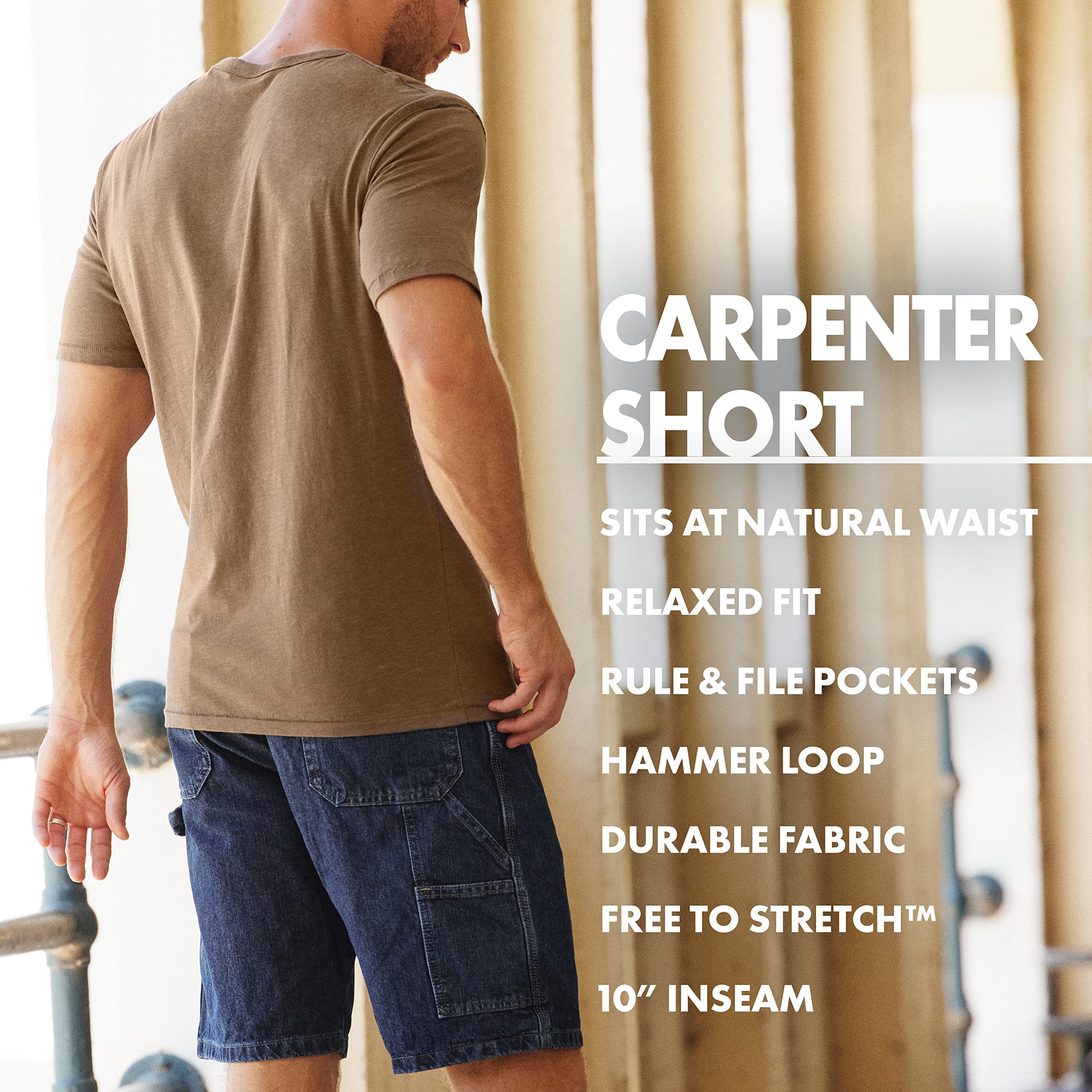 Wrangler Authentics Men's Loose Fit Carpenter Shorts - Durable Work Shorts for Construction & Outdoor Activities | Comfortable Relaxed Fit for DIY, Hiking & Casual Wear