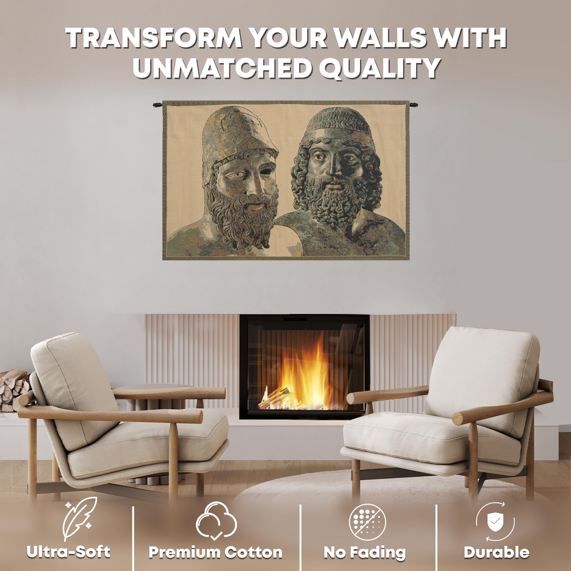 Bronzi Di Riace Italian Tapestry Wall Hanging 17x25 Inch - Viscose Cotton & Polyester Blend Artwork for Living Room, Bedroom & Office Decor | Renaissance Inspired Wall Art by Alberto Passini