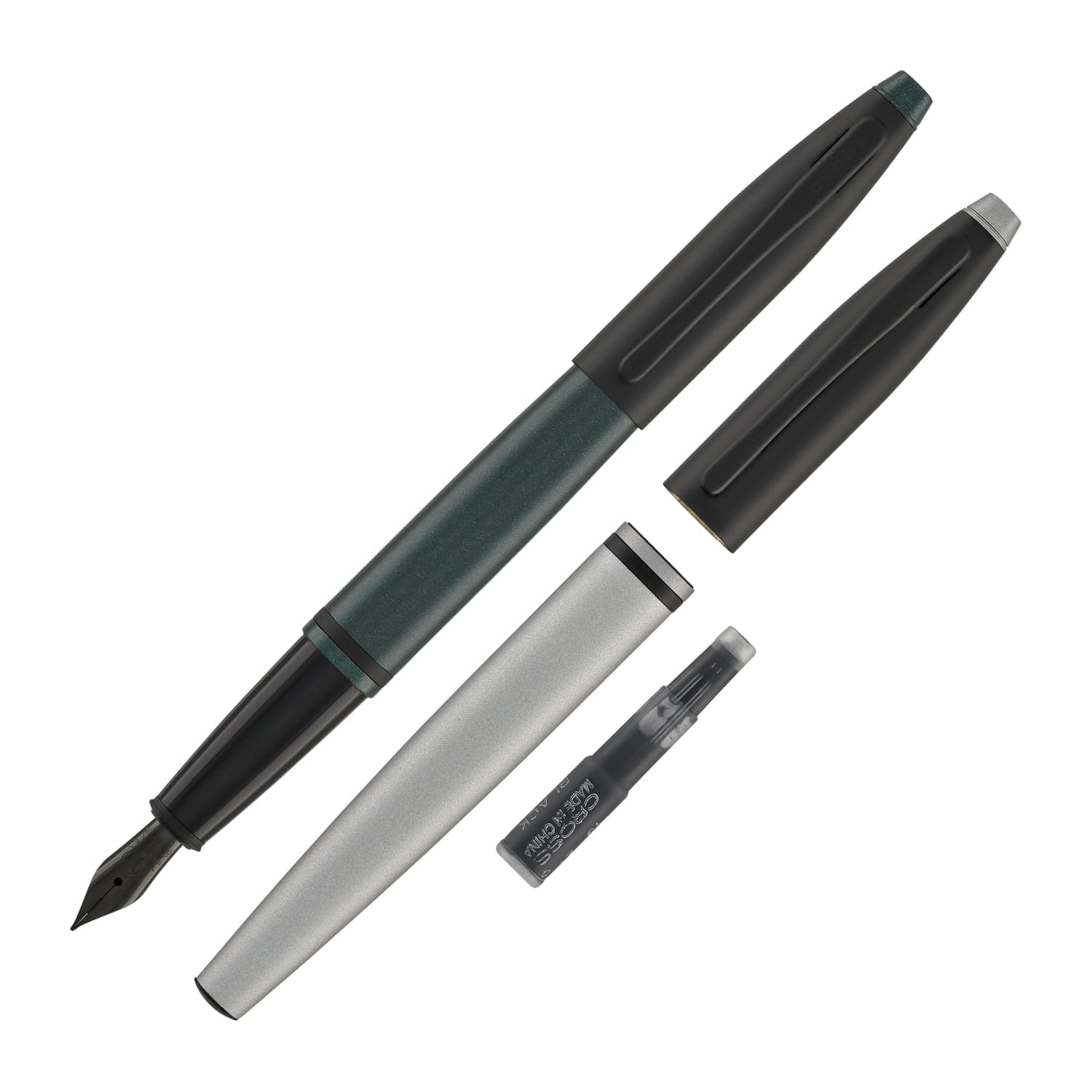 Premium Matte Green & Grey Cross Calais Fountain Pen Set - Fine Point Nib for Smooth Writing - Ideal for Office, School & Gift Giving