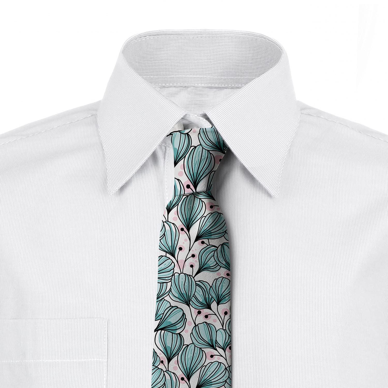 Ambesonne Silk Necktie for Men - Romantic Floral Pattern in Soft Rose & Cadet Blue - 3.7