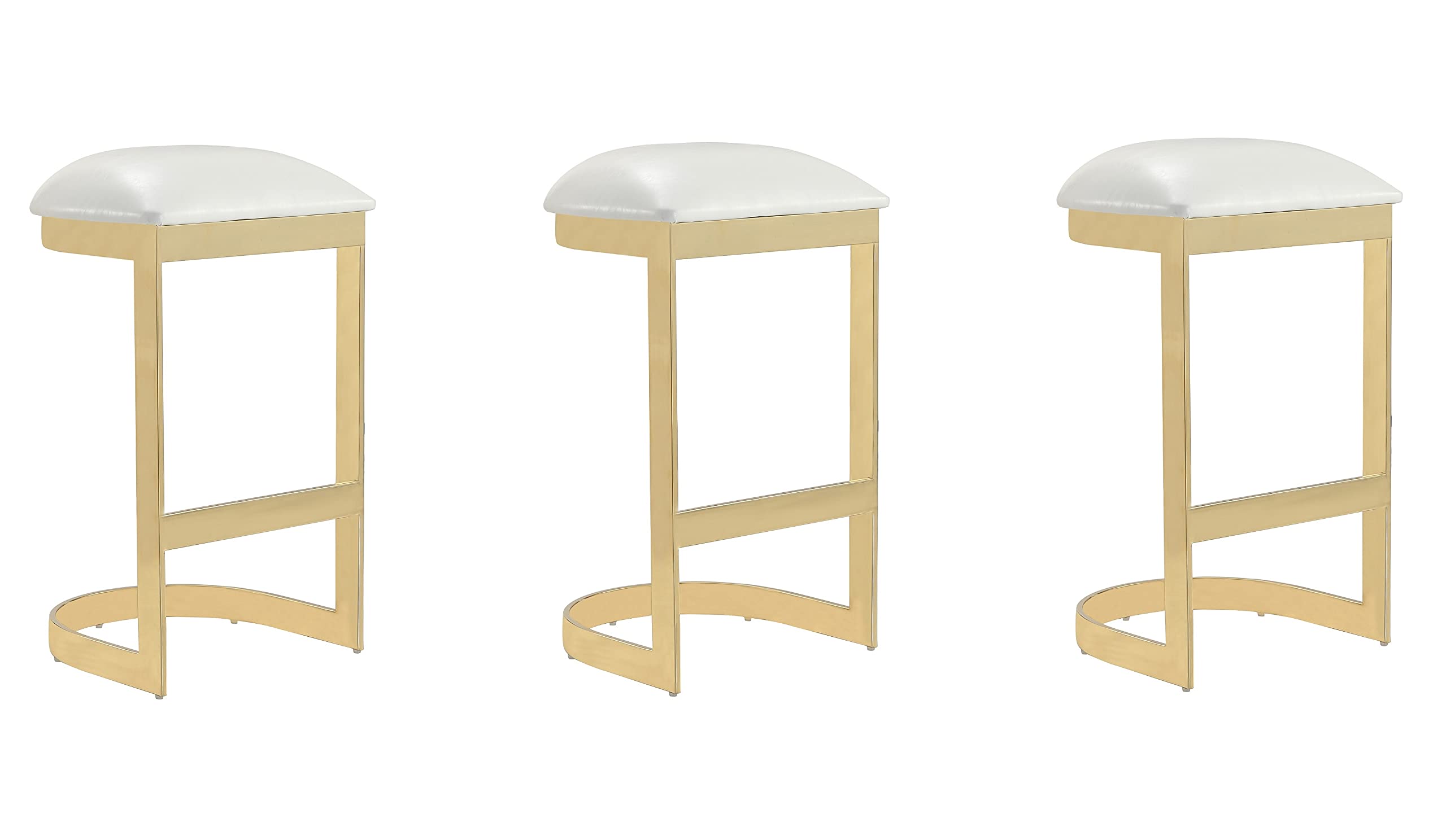 Mid Century Modern Kitchen Counter Bar Stools Set of 3 - White Wooden Counter Height Stools with Upholstered Seats for Dining Room, Kitchen Island & Breakfast Nook - Manhattan Comfort Aura Collection