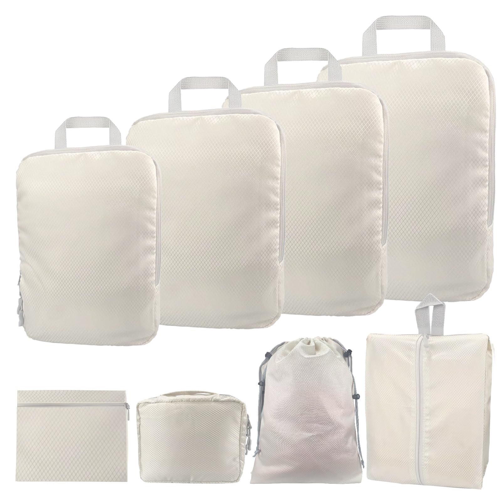 8-Piece Compression Packing Cubes Set - Lightweight Expandable Travel Organizers for Carry-On Suitcases & Luggage Accessories (Beige) - Perfect for Business Trips, Vacations & Weekend Getaways