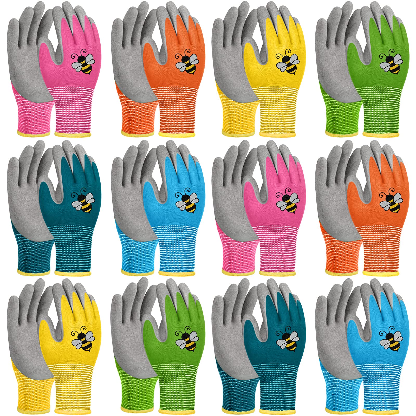 12 Pairs Kids Gardening Gloves - Rubber Coated Children's Yard Work Gloves for Girls & Boys (Age 3-5) - Durable Outdoor Gloves for Toddlers & Youth | Perfect for Gardening, Planting, Yard Work & Outdoor Activities