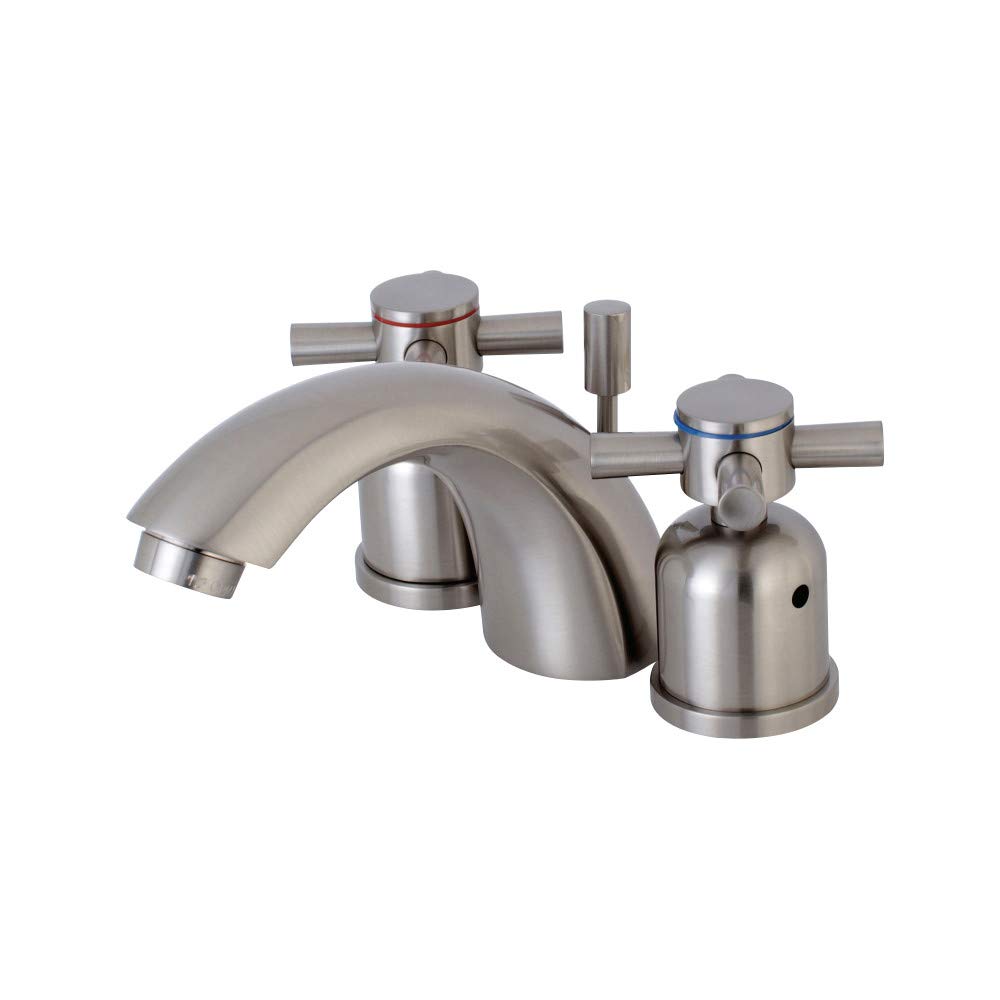 Kingston Brass KB8958DX Concord 4 to 8 Inch Mini Widespread Bathroom Sink Faucet with Pop-Up Drain, Brushed Nickel Finish - Perfect for Small Bathrooms, Powder Rooms, and Vanities