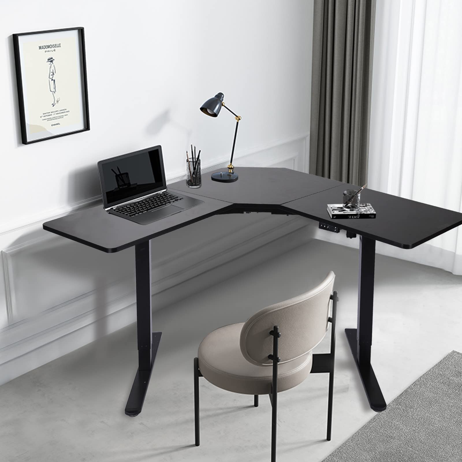 Helwhit 48 Inch L-Shaped Electric Standing Desk - Adjustable Height Corner Computer Desk with Smart Controller | Black Sit Stand Home Office Desk for Work from Home & Gaming (Easy Assembly) - Perfect for Small Spaces, Remote Work & Ergonomic Workspaces