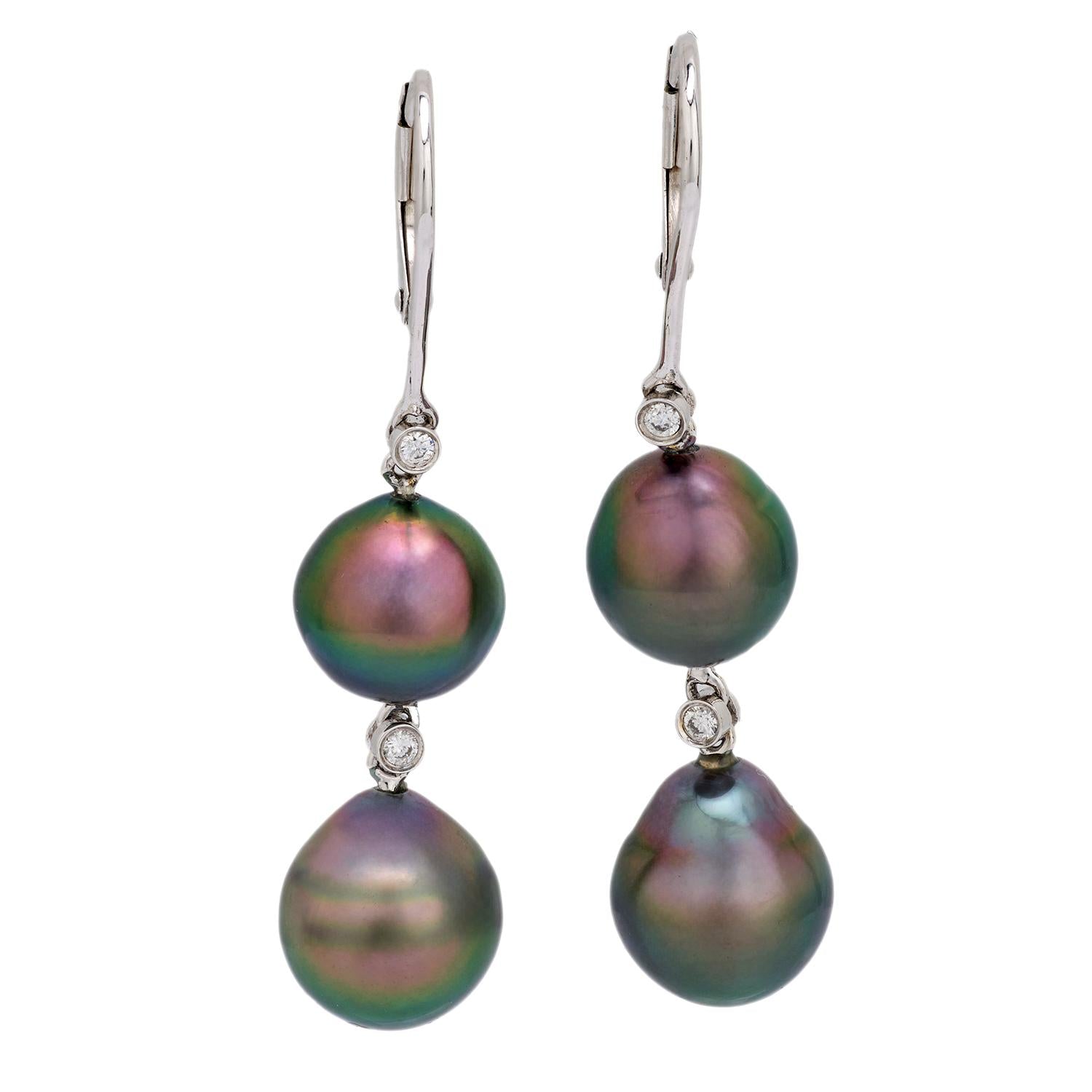 18k Gold Tahitian Pearl and Diamond Drop Earrings for Women - Elegant Dangling Earrings for Weddings, Parties & Special Occasions
