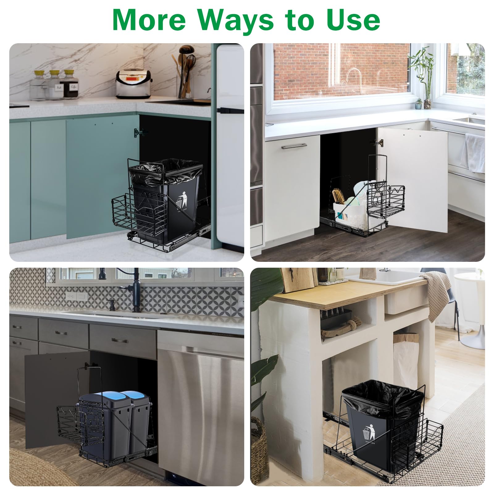 Under Cabinet Pull Out Trash Can with Detachable Front Basket - Hidden Kitchen Garbage Bin for Sink Storage, Perfect for Small Spaces & Easy Garbage Bag Access (Trash Can Not Included) - Ideal for Kitchens, Bathrooms & RVs
