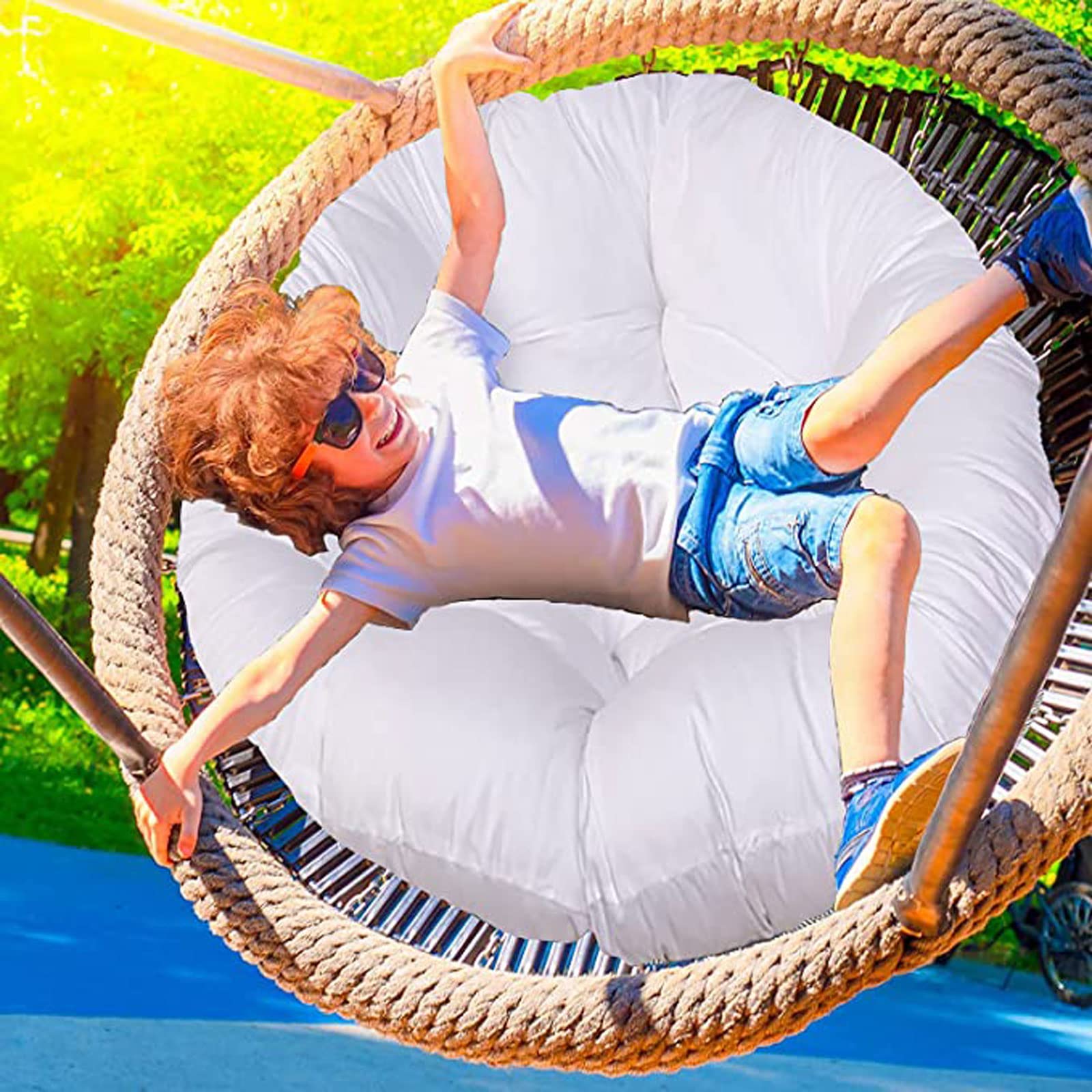 Premium SRHWBF Papasan Chair Cushion - Extra Thick 52x52 Inch Overstuffed Egg Chair Pad - Soft Rocking Chair Seat Cushion (White) - Perfect for Indoor/Outdoor Lounging, Reading Nooks & Cozy Relaxation