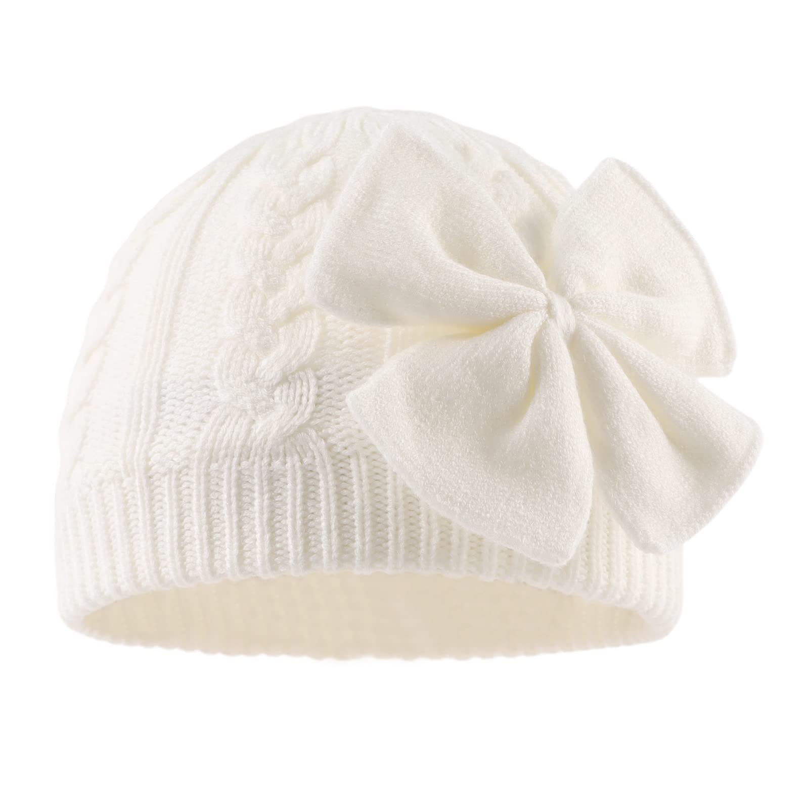 Zsedrut Baby Girls Knit Hats - Soft Winter Beanie with Bow for Toddlers & Infants (0-24 Months) - Warm Cute Headwear for Newborn Photoshoots, Outdoor Play & Winter Holidays