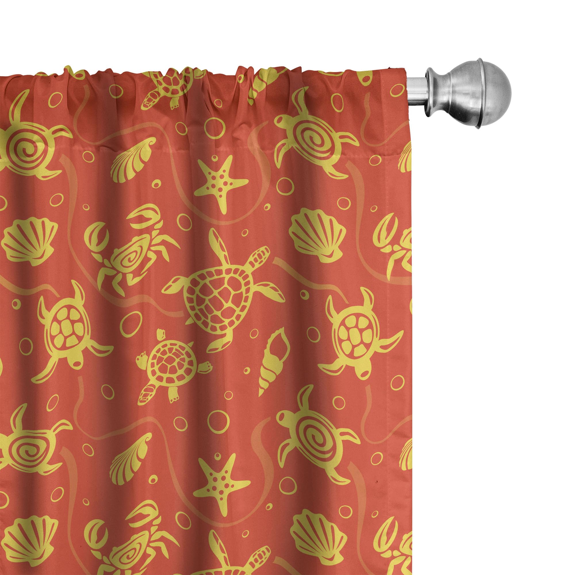 Ambesonne Tropical Ocean Themed Window Curtains - Swimming Turtles, Crabs, Seashells & Starfish Print - Lightweight 2-Panel Set with Rod Pocket (28