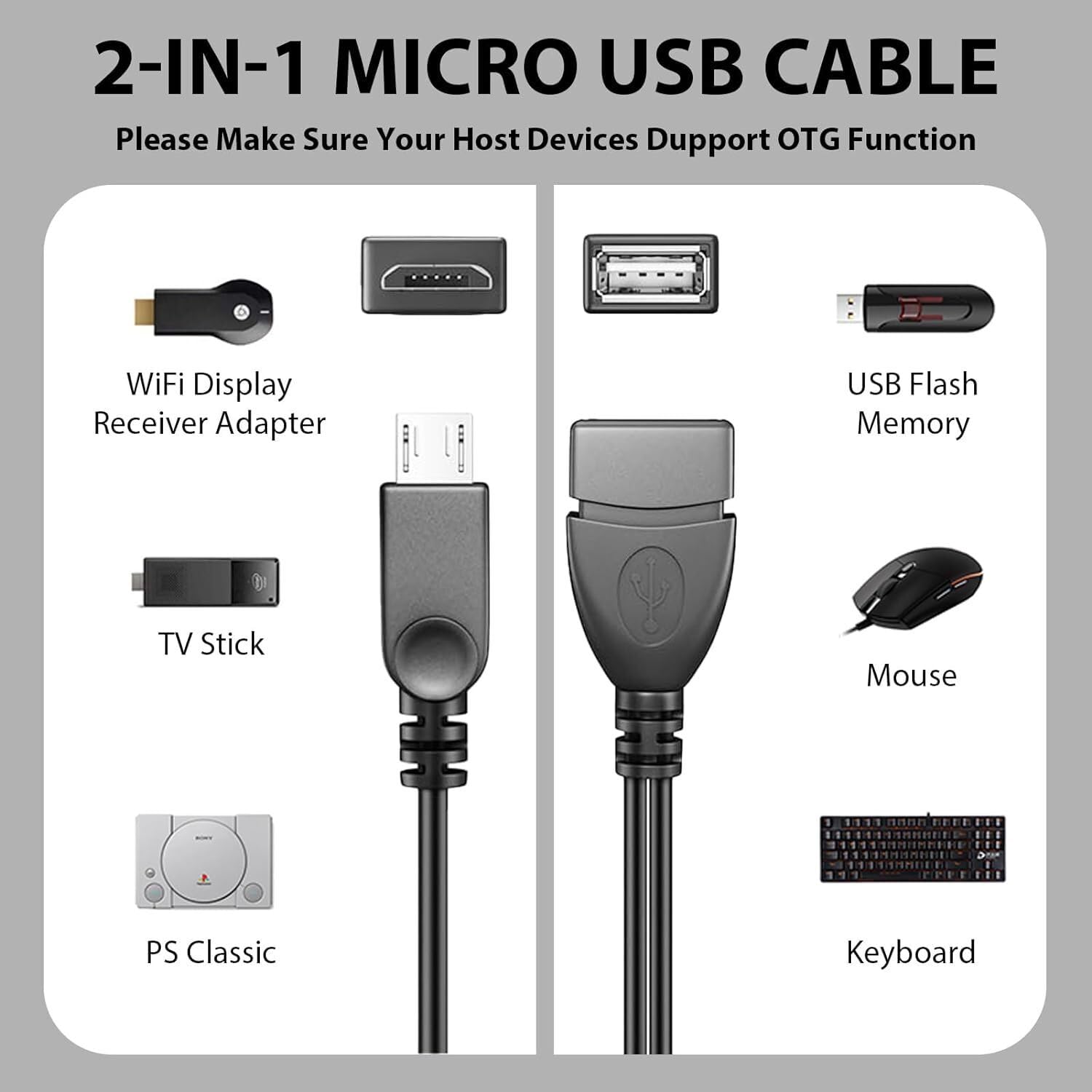 2-in-1 Micro USB OTG Adapter & Power Cable Splitter for External HDD - Compatible with Amazon Fire TV Stick 4K, Fire TV Cube - Stream & Charge Simultaneously for Seamless Entertainment