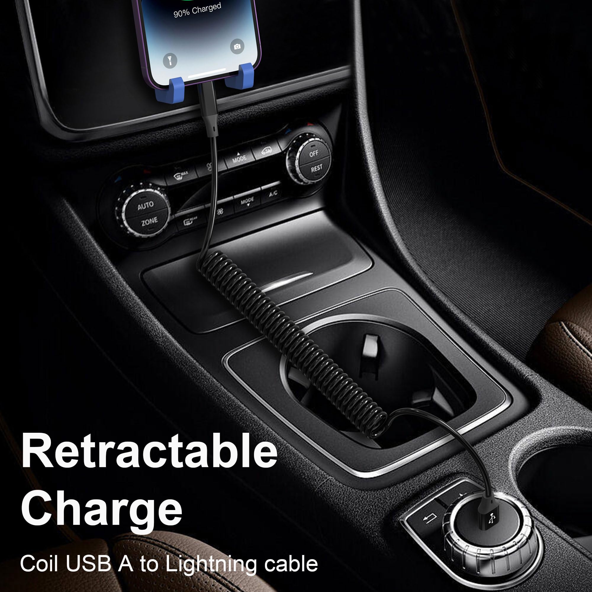 MFi Certified Coiled Lightning Cable - Retractable Short Charging Cord with Fast Data Sync for iPhone, iPad, iPod | Perfect for Apple CarPlay & Travel Charging