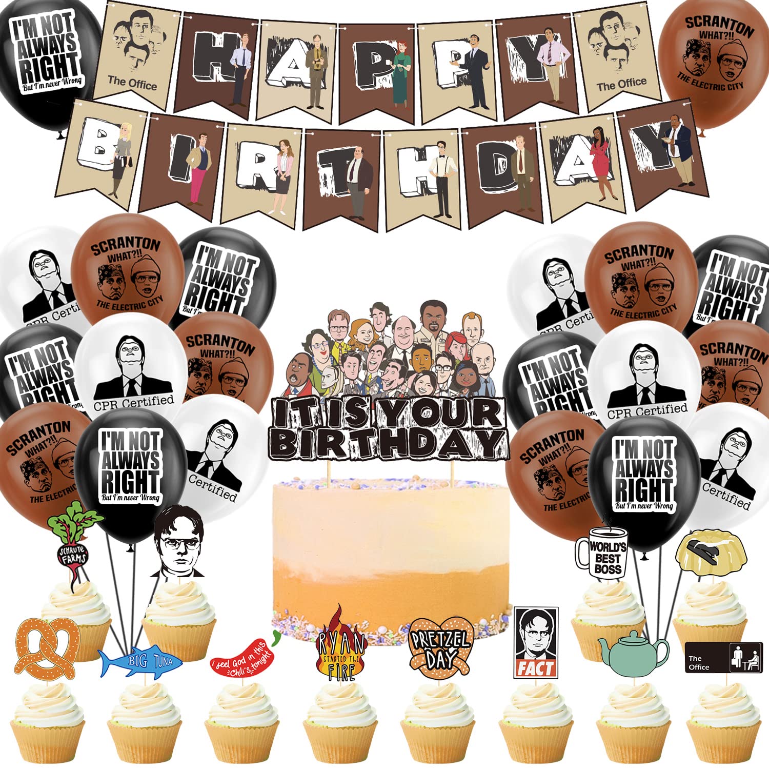 Dwight Birthday Party Supplies Kit - 'It Is Your Birthday' Banner, Balloons & Cake Toppers for The Office Themed Decorations | Perfect for Office Celebrations, TV Show Parties & Fun Surprises