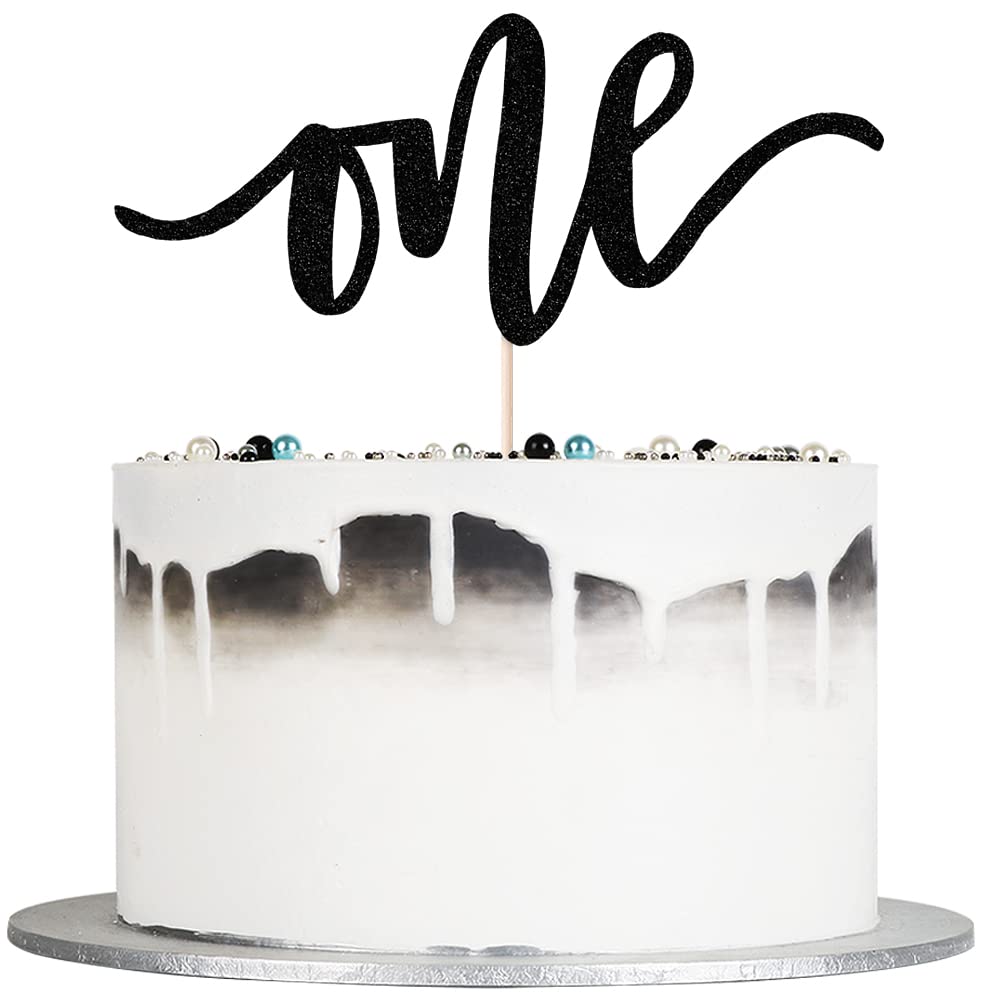 1st Birthday Cake Topper - Personalized One Cake Topper for Girls & Boys Birthday Party Decorations (Black) - Perfect for 1st Birthday Cakes, Smash Cakes & Baby Shower Celebrations