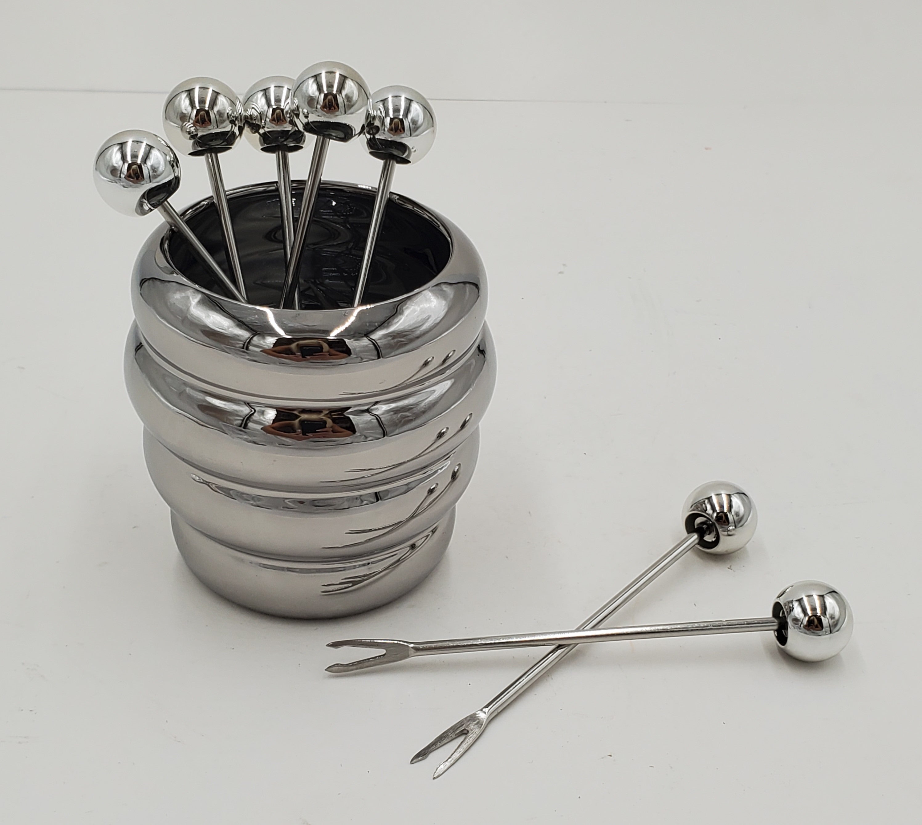 6-Piece Silver Appetizer Picks with Holder - 3.5x2.5 Inches - Perfect for Cocktail Parties, Weddings & Hors d'oeuvres Serving