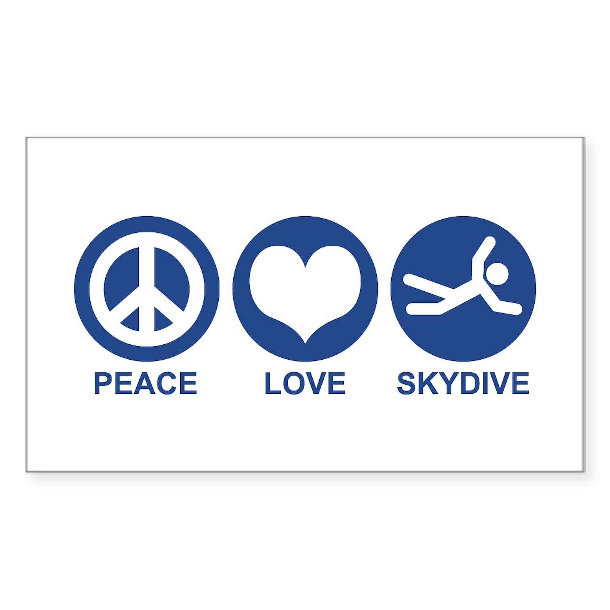 Peace Love Skydive Rectangle Sticker - Waterproof Vinyl Bumper Decal for Cars, Laptops & Windows - Outdoor Adventure & Travel Accessories