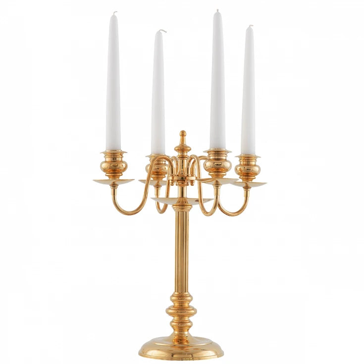 4-Arm Candle Holder in Polished Brass - Elegant Table Centerpiece for Dining Room, Wedding, and Home Decor