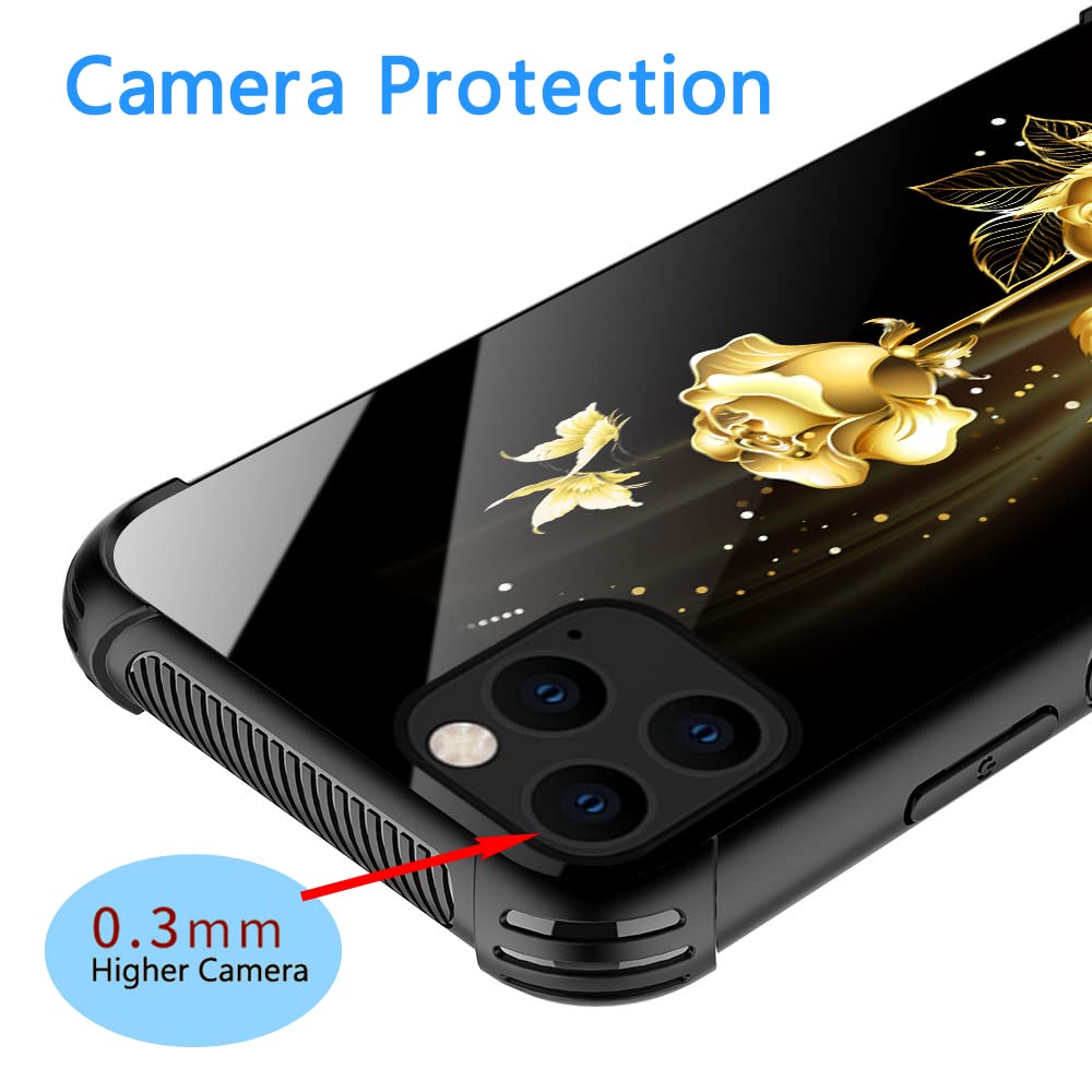 Golden Butterfly Rose Flower Pattern Phone Case for iPhone 12 Pro - Elegant Protective Cover for Women, Perfect Gift for Valentine's Day & Daily Use
