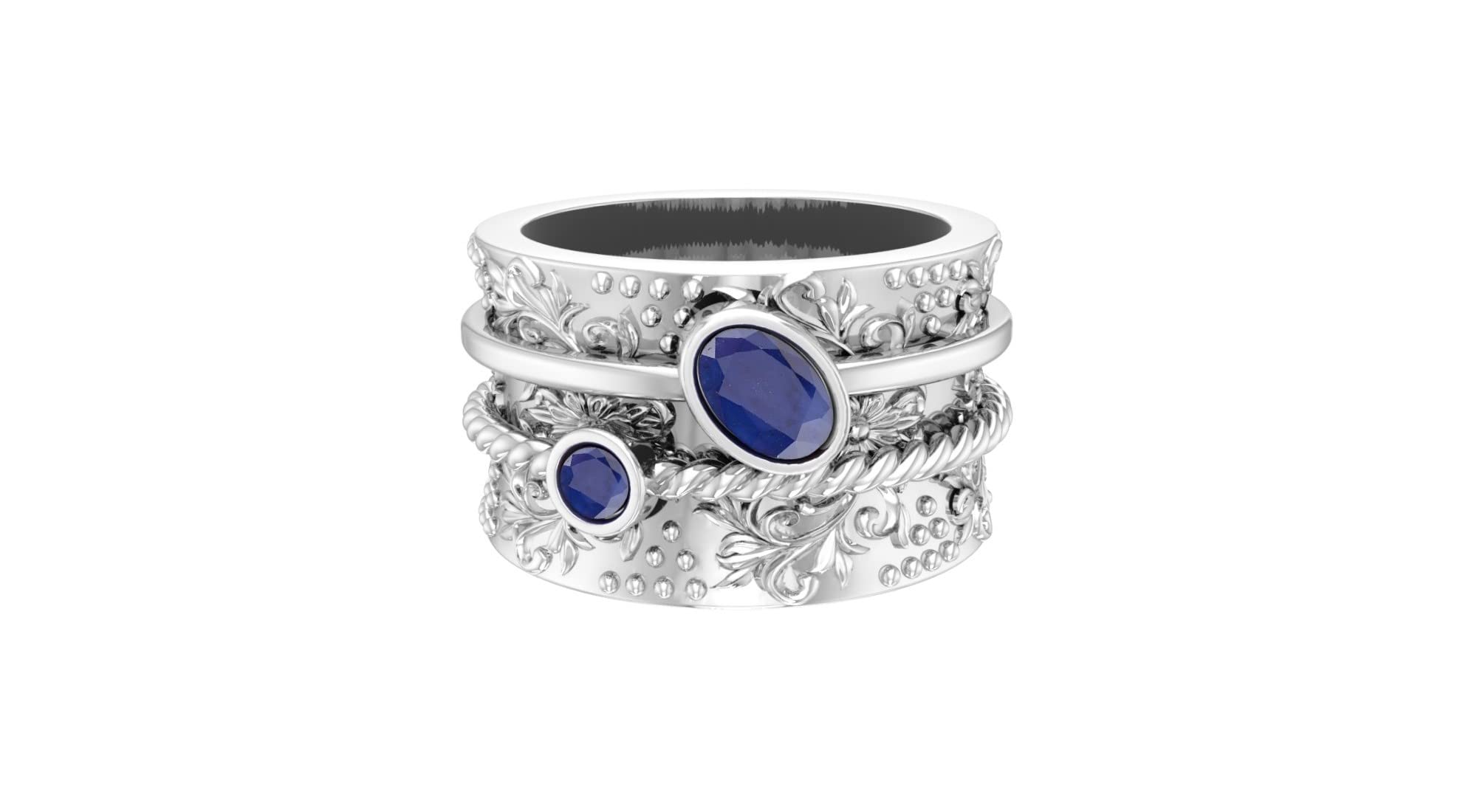 NYZA JEWELS Sterling Silver 925 Spinner Ring with Genuine Blue Sapphire - Anxiety Relief Fidget Ring for Stress & Meditation - Unisex Spinning Band with Unique Texture for Men & Women - Perfect for Office, Travel & Daily Wear