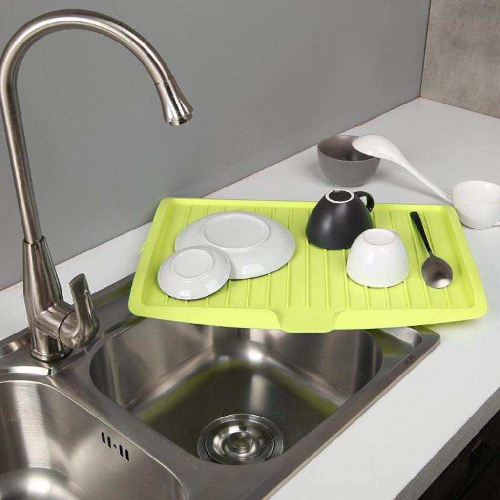 DLEST Plastic Sink Dish Drainer Tray - Sloped Drain Board with Side Drip Grooves, Multicolor Kitchen Sink Rack for Drying Dishes, Cups & Utensils - Perfect for Countertop Organization & Small Space Kitchens