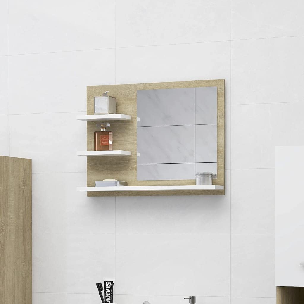 Modern Bathroom Vanity Mirror - White & Sonoma Oak Frame 23.6