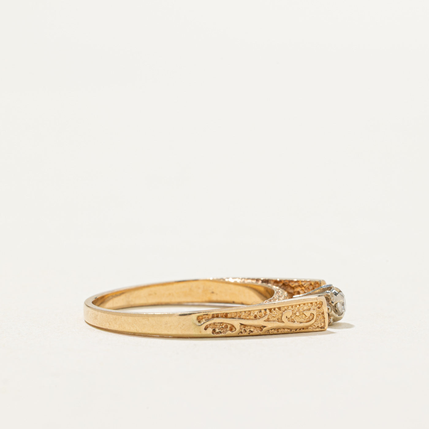 14K Gold High Set Diamond Textured Ring - 0.025ct Round Cut Solitaire Engagement Ring - Size 5.25 - Perfect for Wedding, Proposal & Anniversary Gifts