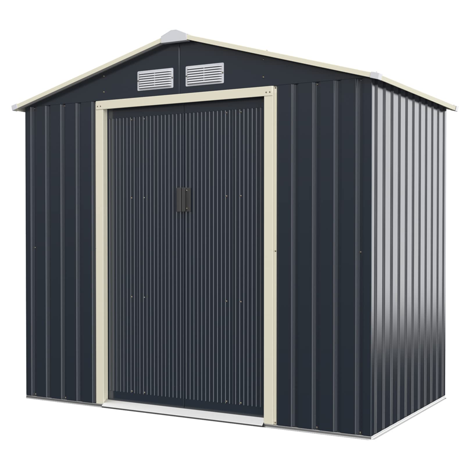 Giantex 7x4 FT Outdoor Storage Shed with Double Sliding Doors - Galvanized Metal Garden Storage Room with Front & Back Ventilation - Weatherproof Tool Shed for Backyard, Patio, Lawn & Garage Organization (Perfect for Storing Lawn Mowers, Gardening Tools & Seasonal Items)