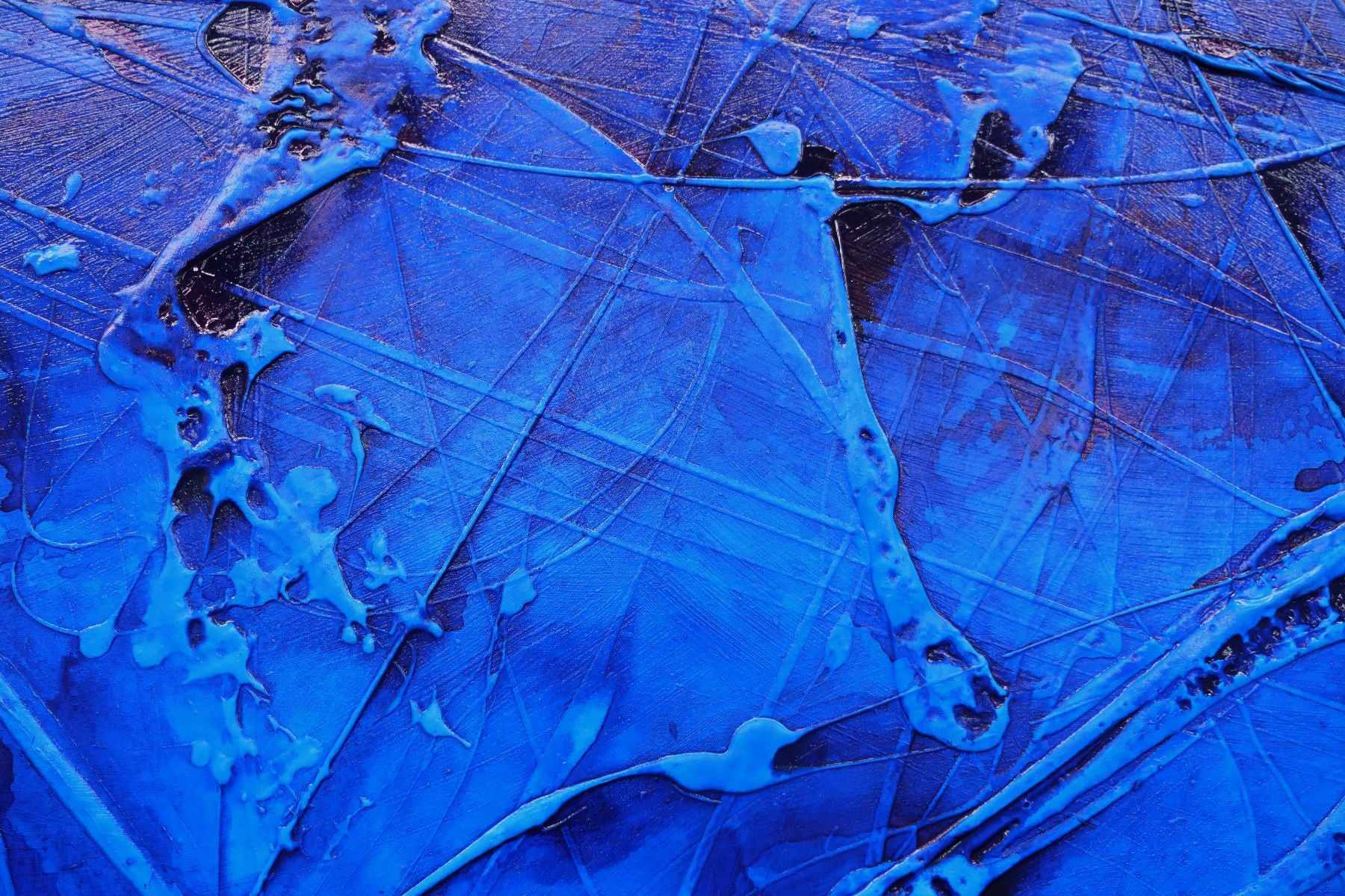 Blue Ink Textured Abstract Painting - 270cm x 120cm Large Canvas Wall Art for Modern Home & Office Decor | Inked Euphoria Collection
