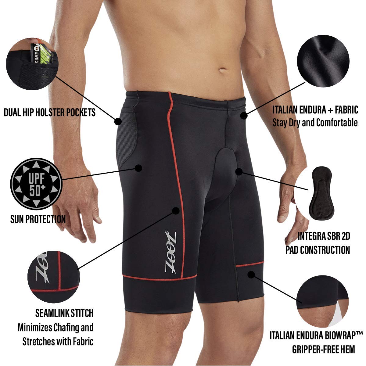 Zoot Men’s Core 9-Inch Triathlon Shorts - Quick Dry Performance Swim Bike Run Shorts with Cycling Chamois Pad, Pockets & UPF 50+ Sun Protection - Ideal for Triathlons, Cycling & Outdoor Training