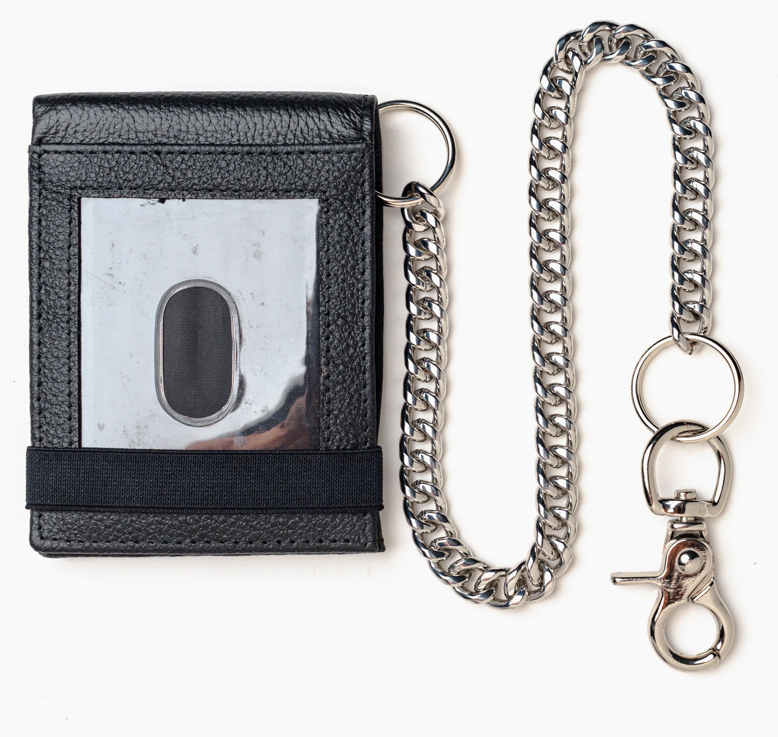Slim RFID Blocking Bifold Leather Wallet for Men - Black & Blue with Elastic Key Holder & Chain | Secure Compact Card Holder for Travel, Business & Everyday Use
