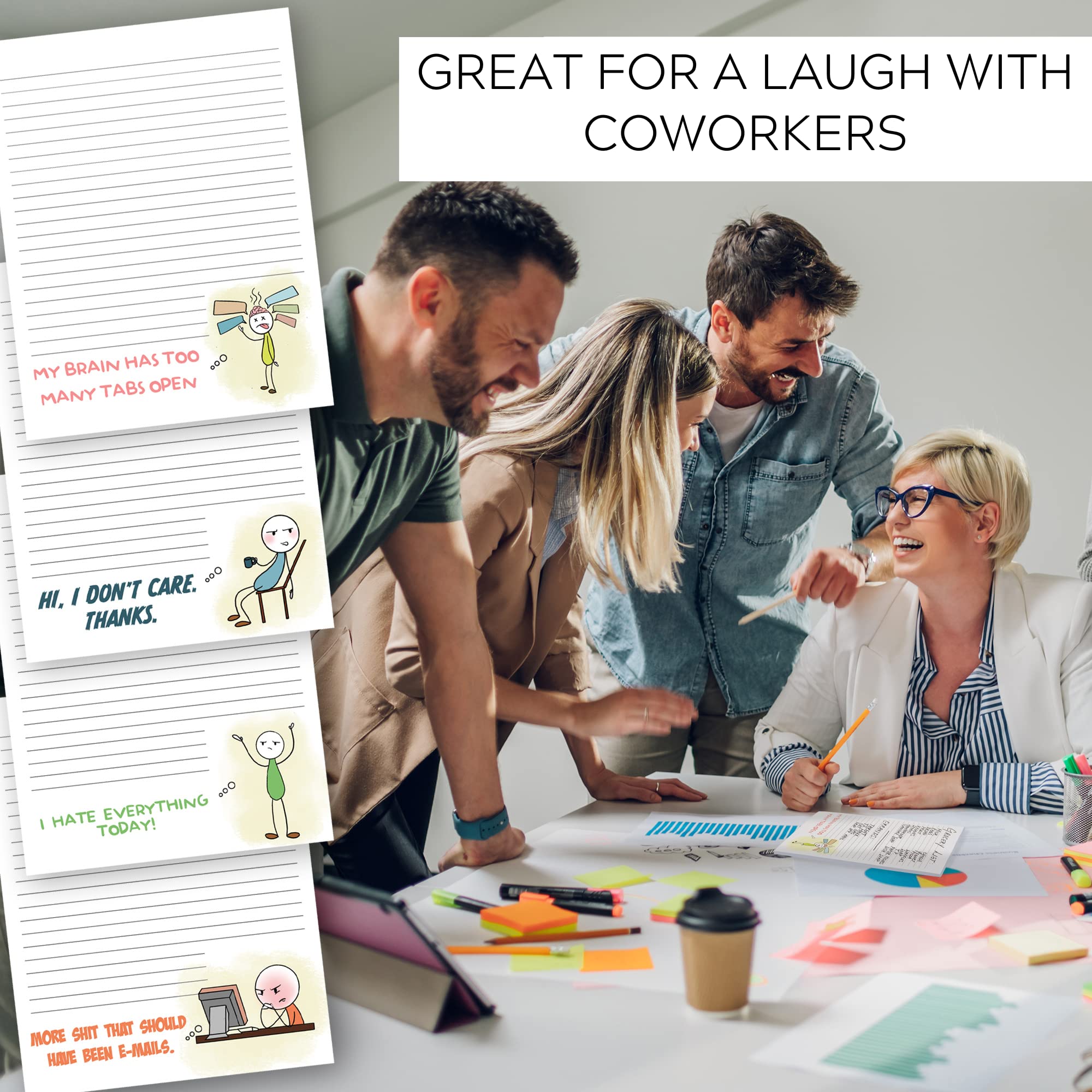 ZICOTO Funny Notepads Set of 4 - Hilarious Office Gifts for Women Coworkers - 4 Assorted Designs Memo Pads (50 Sheets Each, 4.25