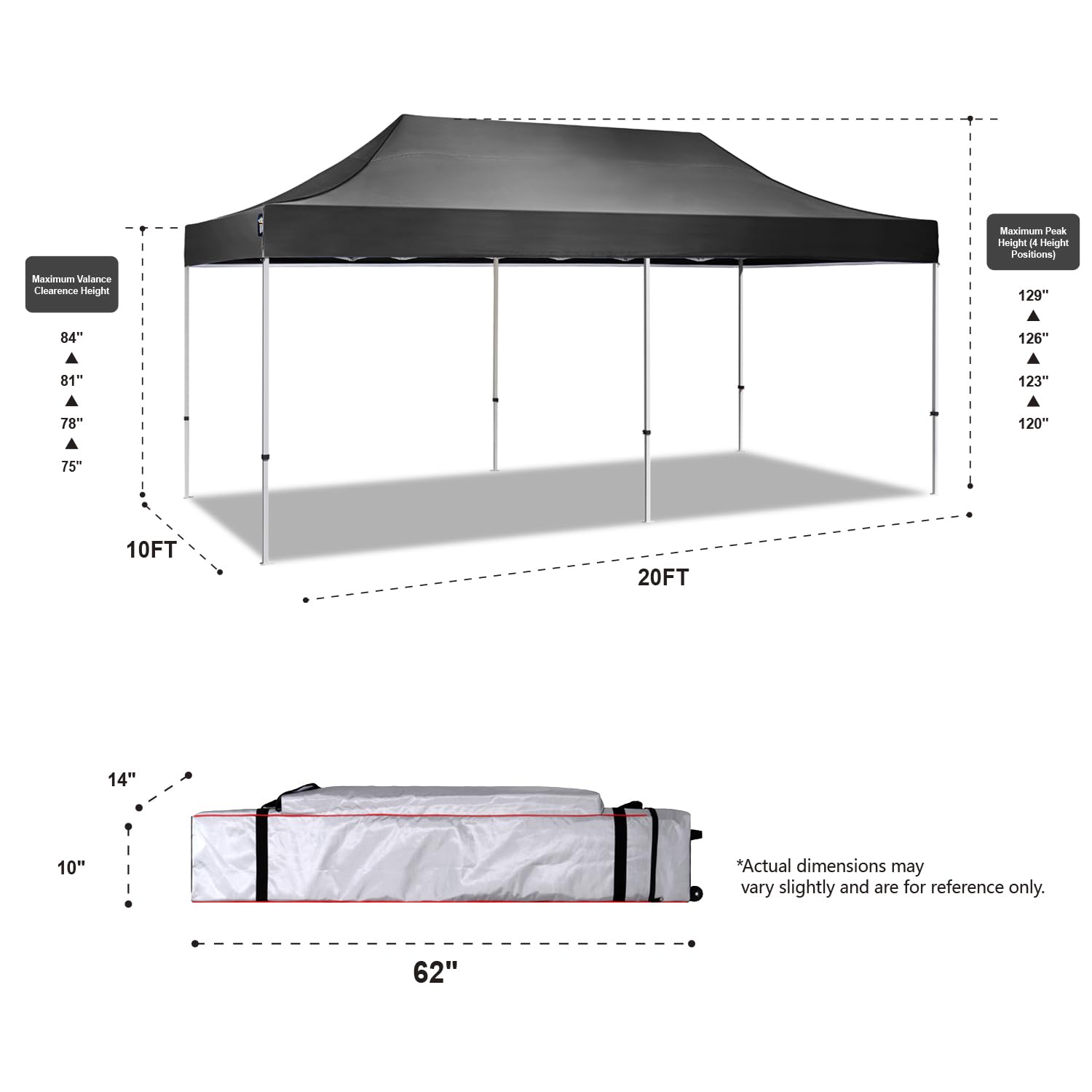 AMERICAN PHOENIX 10x20 Heavy Duty Pop Up Canopy Tent - Commercial Instant Shelter for Outdoor Events, Parties, Markets & Camping - Includes Portable Roller Bag, Waterproof Tarp, 4 Ropes & Stakes (Black) - Perfect for Backyard BBQs, Farmers Markets, Beach Outings & Tailgating