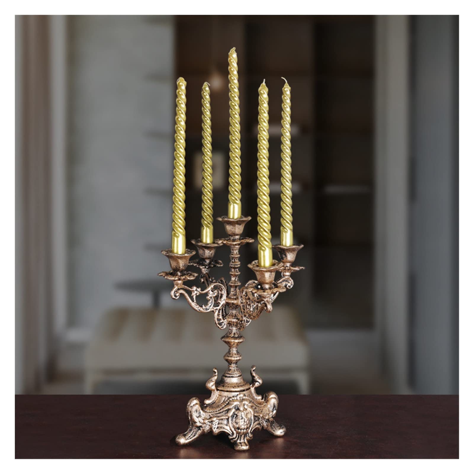 Vintage Gold Cast Iron Candle Holder - 5-Cup Retro Candelabra Centerpiece for Wedding, Home Decor, Tabletop (23.5x23.5x33.5cm) - Perfect for Romantic Dinners, Holiday Decorations & Rustic Weddings