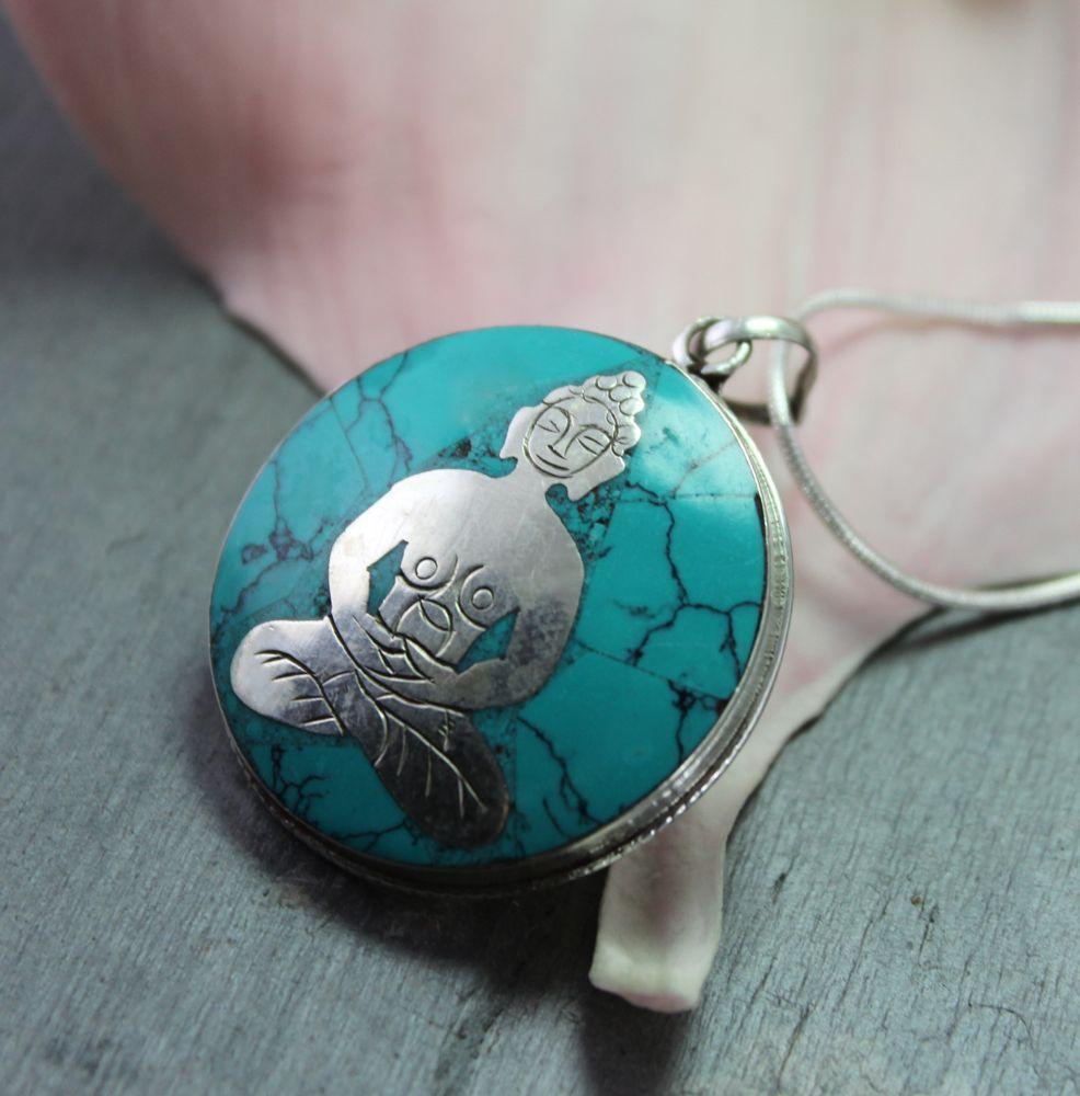 Hand Carved Turquoise Buddha Pendant Necklace - Genuine Natural Stone Jewelry for Meditation, Yoga & Spiritual Protection