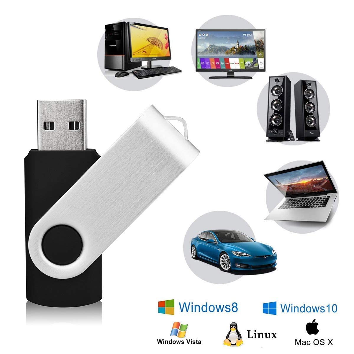 KEXIN 100 Pack 8GB USB Flash Drives Bulk - Swivel Design Thumb Drives Memory Sticks USB 2.0 Black - Perfect for School, Office, Business, Data Storage & Bulk Gifting