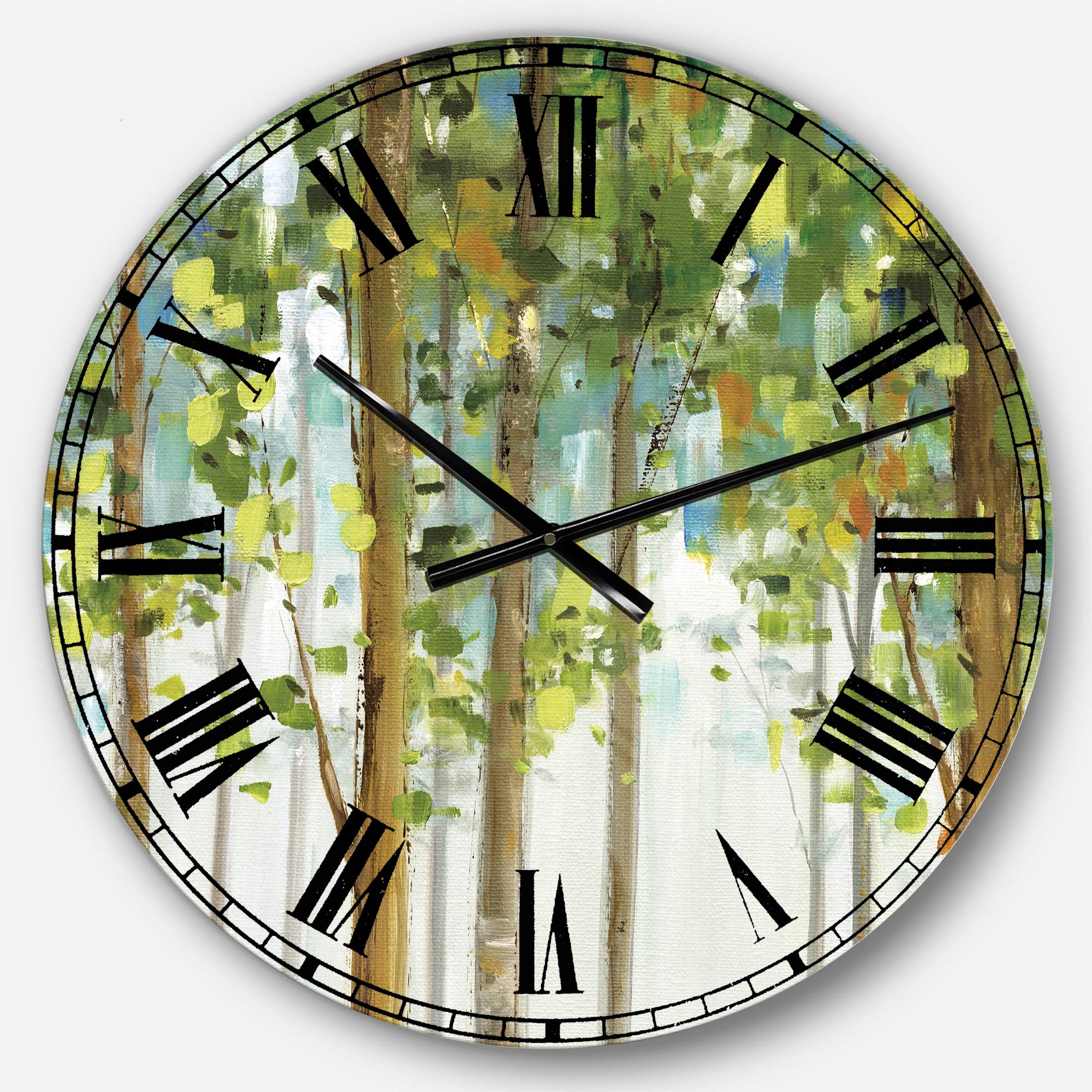 Designart Green Forest Study Traditional Round Wall Clock - Metal Wall Art Decor for Home, Living Room, Bedroom & Office | Perfect for Nature-Inspired Interior Design