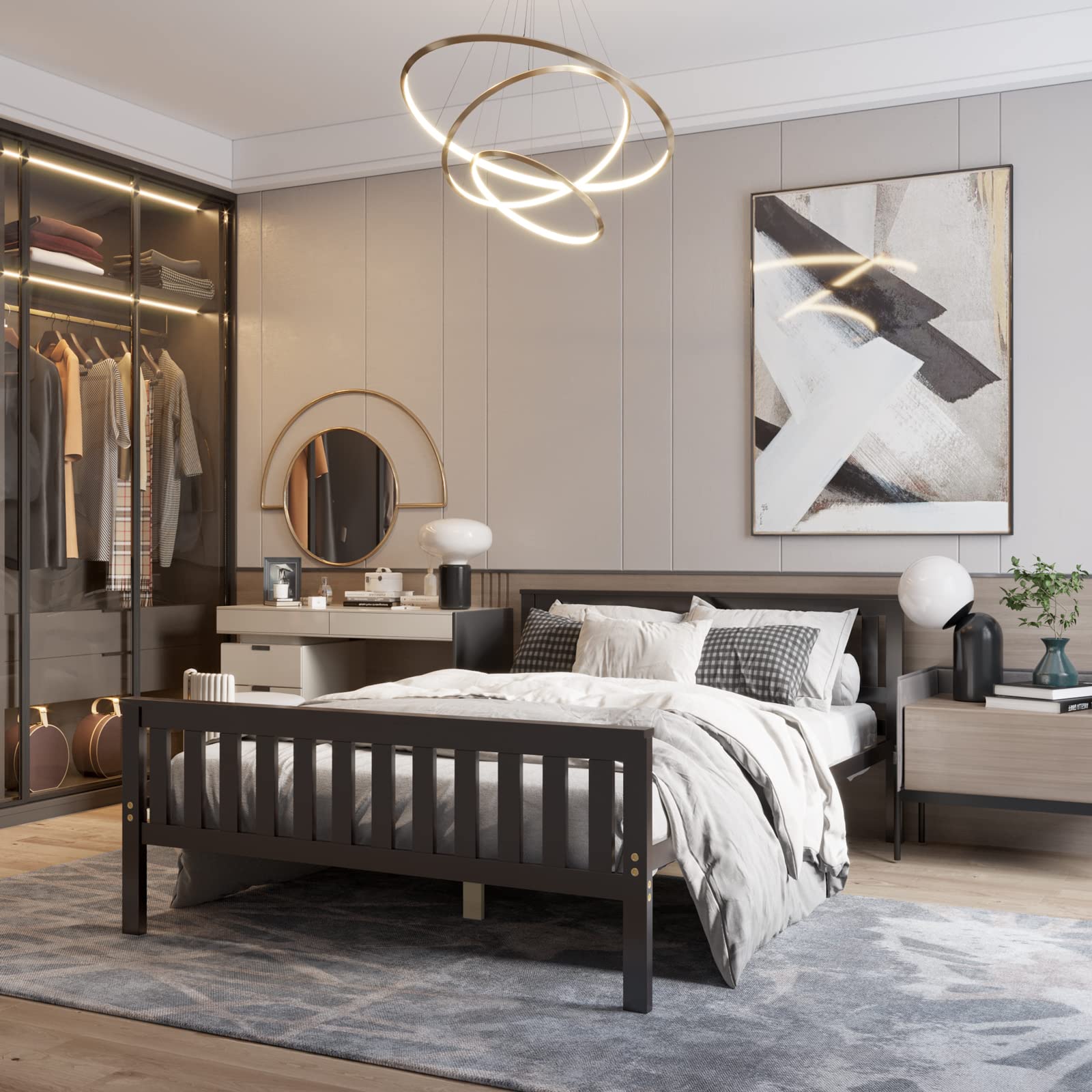 NAFORTSolid Wood Platform Bed Frame with Headboard & Footboard - Sturdy Wood Slat Support, No Box Spring Needed, Dark Espresso Finish - Perfect for Modern Bedrooms, Guest Rooms & Small Spaces