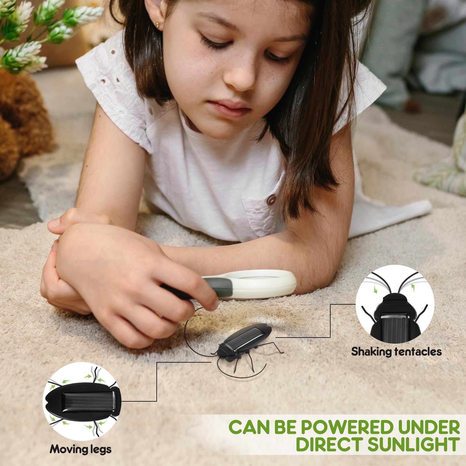 6PCS Solar Powered Insect Toys - Lifelike Moving Crickets & Grasshoppers for Kids, Boys & Girls - Educational Solar Science Toys for School Projects & Outdoor Play - Fun Fake Roaches for Nature Exploration & STEM Learning