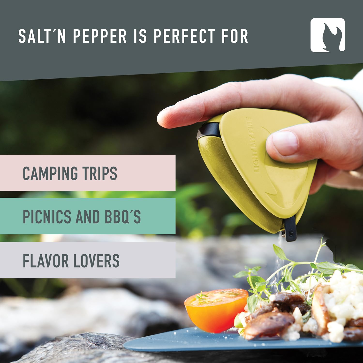 Light My Fire Salt & Pepper Shakers - Compact Travel Spice Kit with BPA-Free Multi Spice Container - Perfect for Camping, Hiking, Picnics & Outdoor Adventures