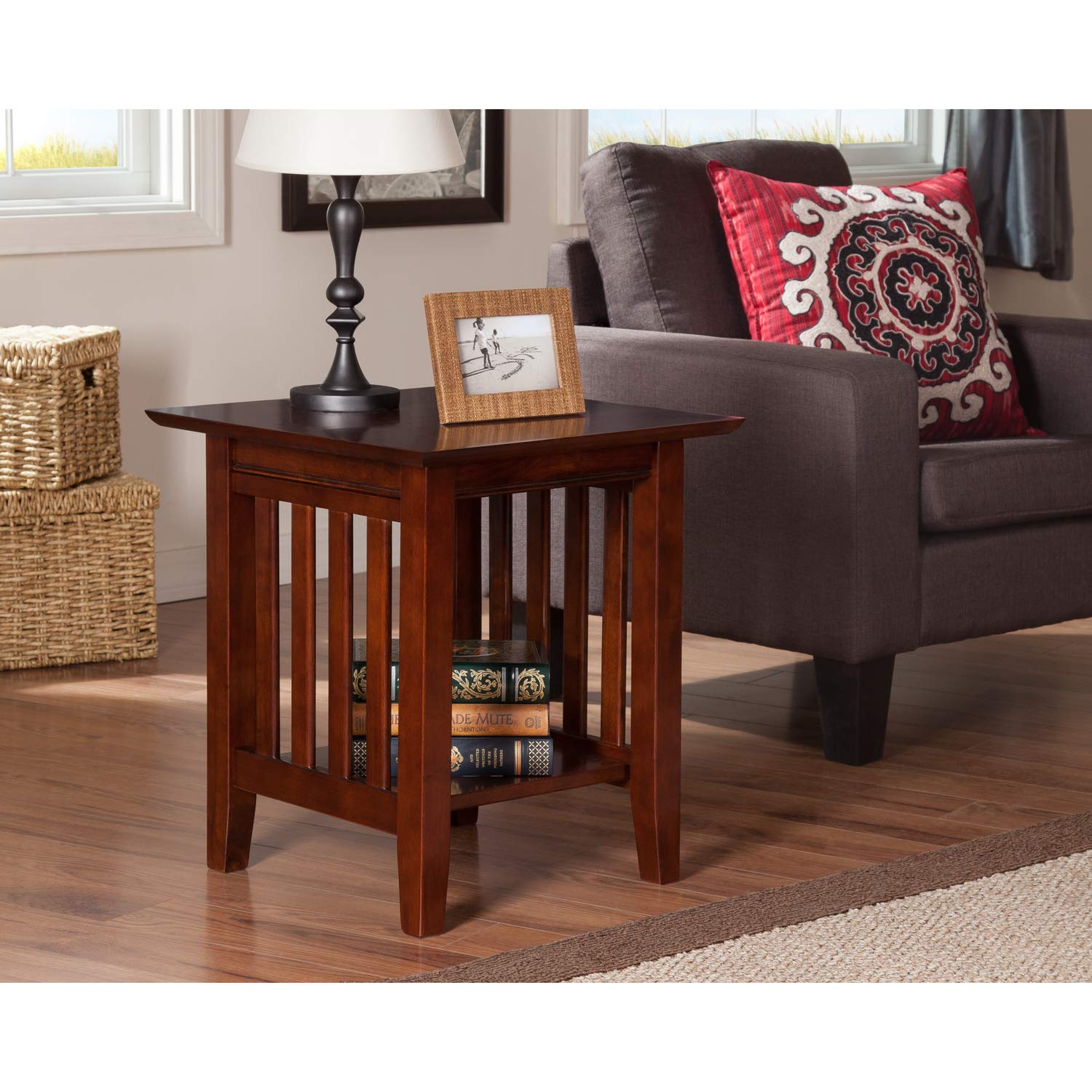AFI Mission End Table - Solid Walnut Wood Side Table for Living Room, Bedroom, or Office - Perfect Nightstand or Sofa Table for Home Decor
