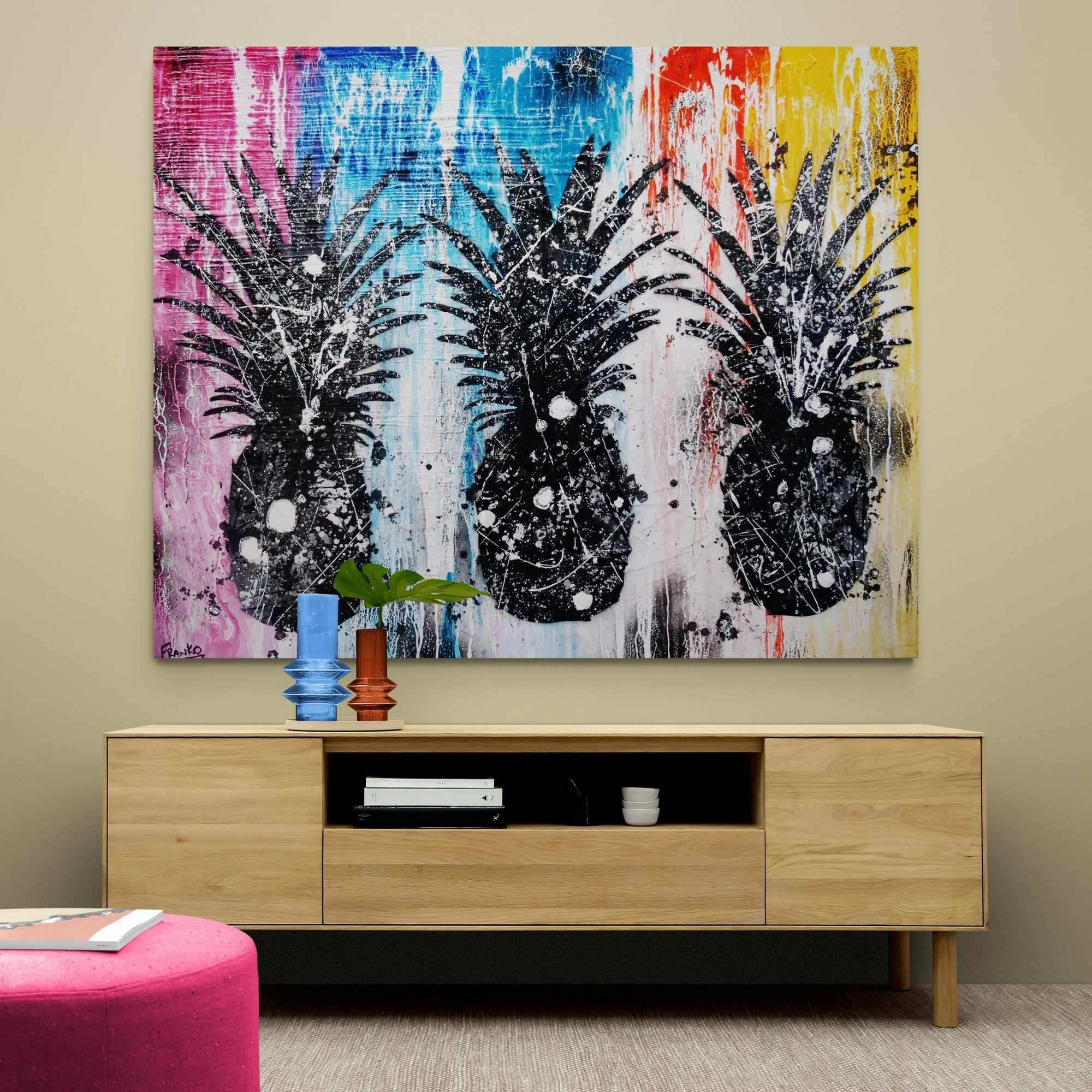 120cm x 150cm Pineapple Textured Urban Pop Art Canvas Painting - Modern Home Decor for Living Room, Bedroom & Office Wall Art
