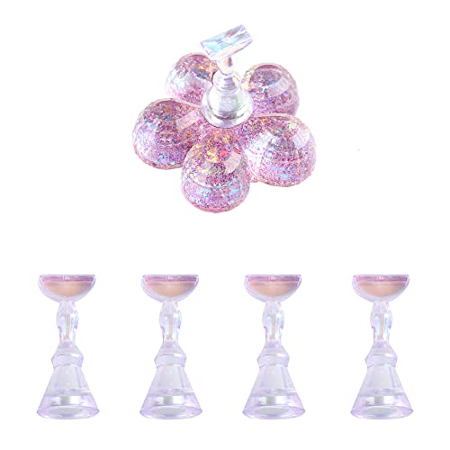 1 Set Purple Magnetic Nail Art Practice Stand - Flower-shaped Nail Tip Training Display Holder with 5 Magnetic Stands for Professional & Beginner Nail Artists | Perfect for Salon Practice, Home DIY & Nail Art Training