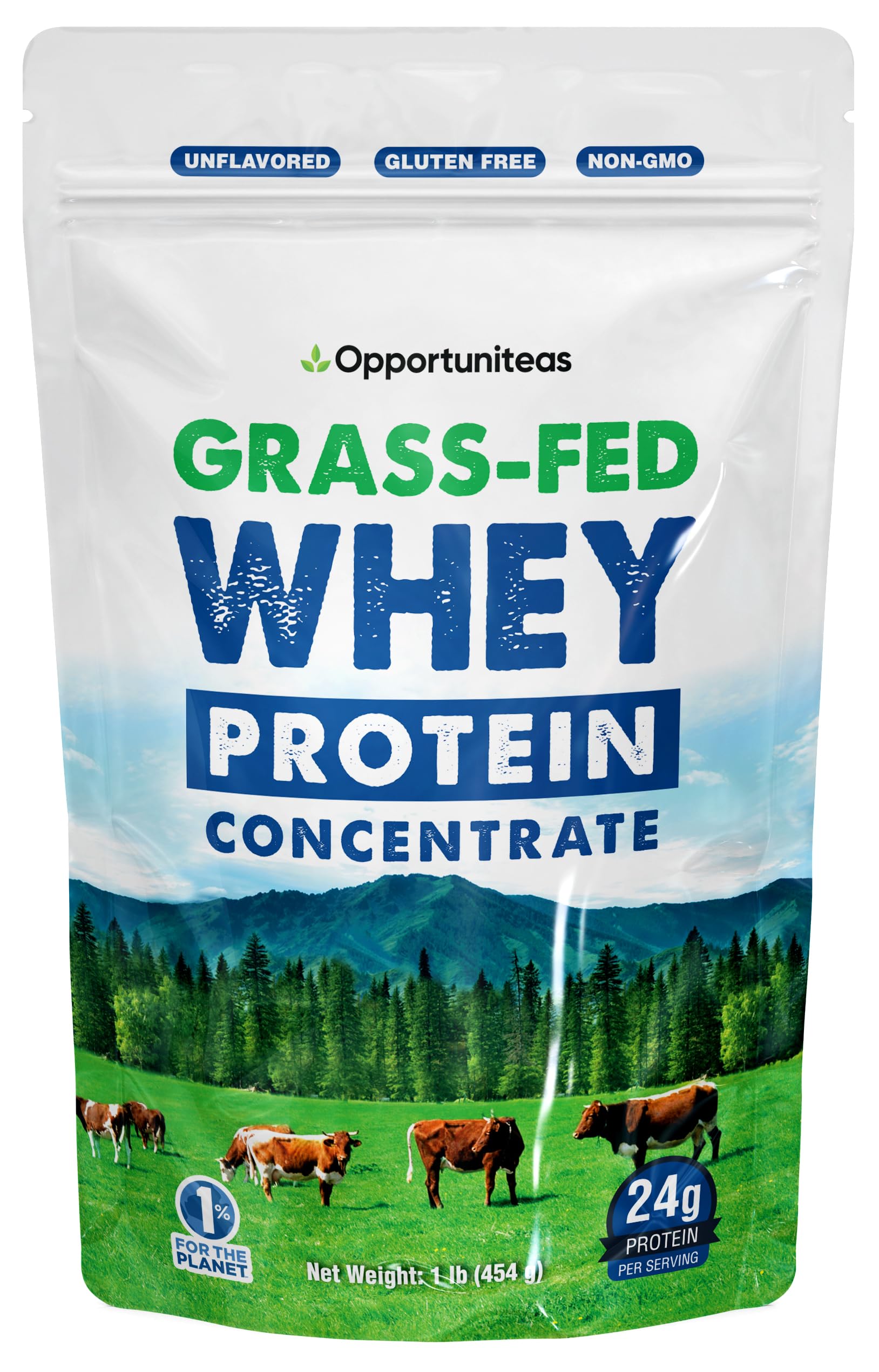 Grass Fed Whey Protein Powder Concentrate - Pure 1-Ingredient Protein Supplement for Smoothies, Shakes & Baking | Non-GMO, Hormone & Gluten Free | 1lb for Post-Workout Recovery & Healthy Cooking