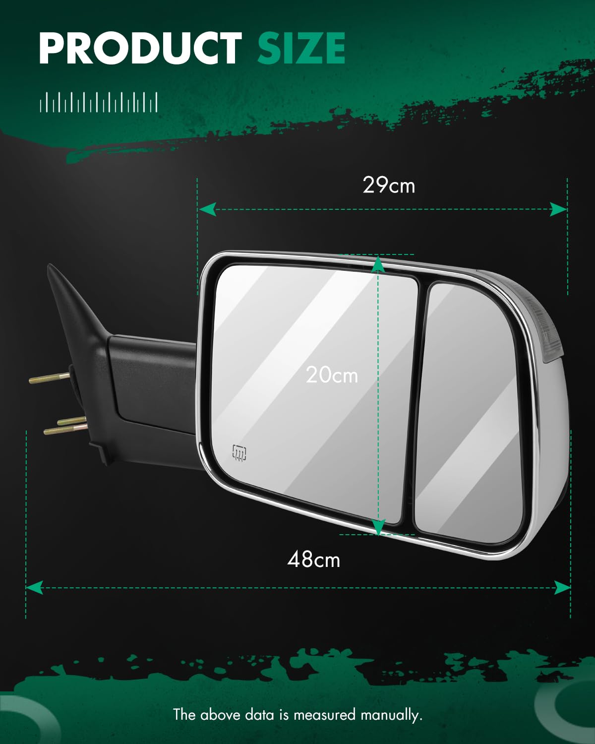 SCITOO Heated Power Towing Mirrors with Turn Signal, Chrome Manual Folding & Flip Up - LH RH Replacement Tow Mirrors for 1998-2002 Dodge Ram 1500/2500/3500 Trucks (Pair) - Perfect for Towing, Off-Roading & Enhanced Visibility