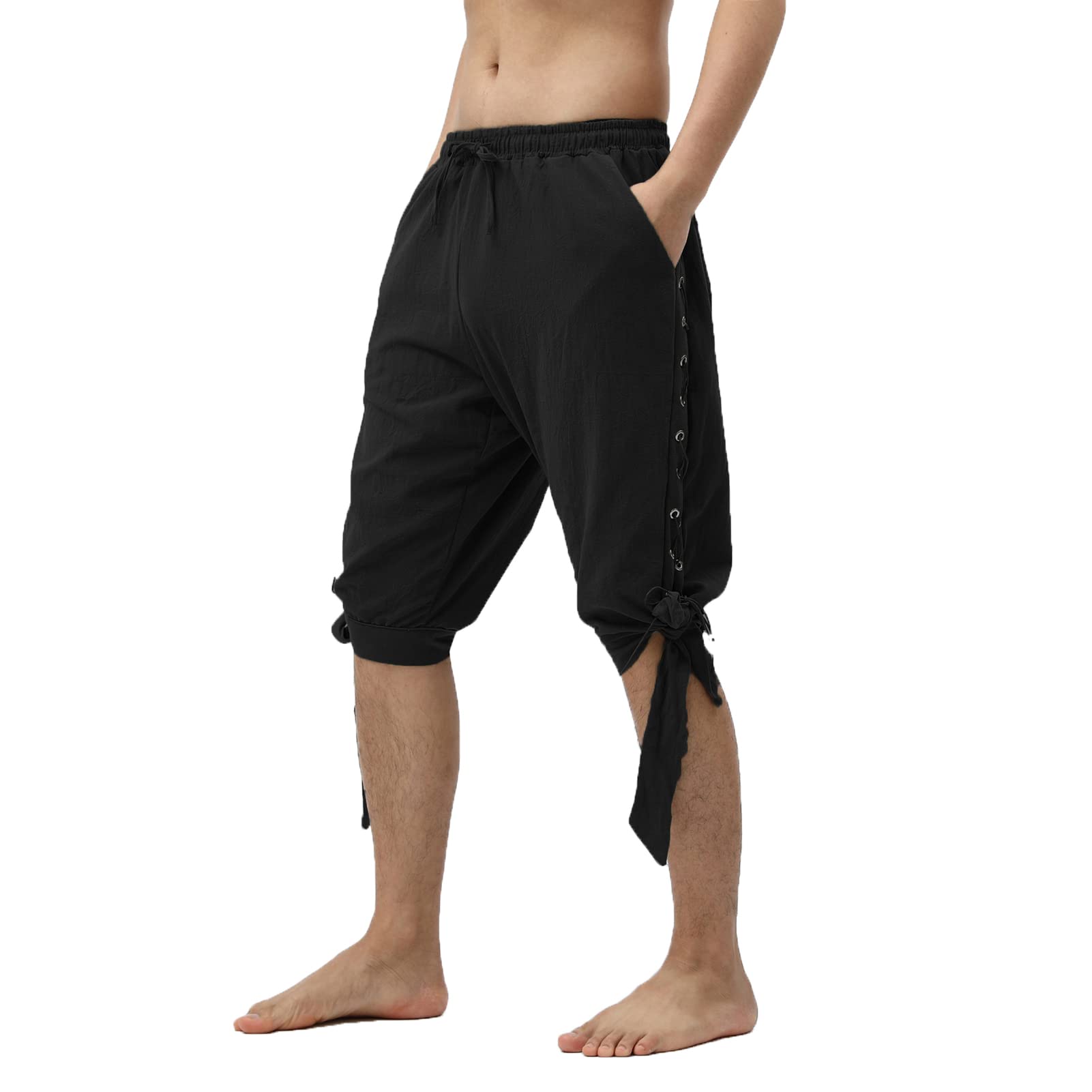 Men's Pirate Shorts - Renaissance Costume Trousers - Medieval Retro Viking Pants for Cosplay, LARP, Halloween & Renaissance Fairs