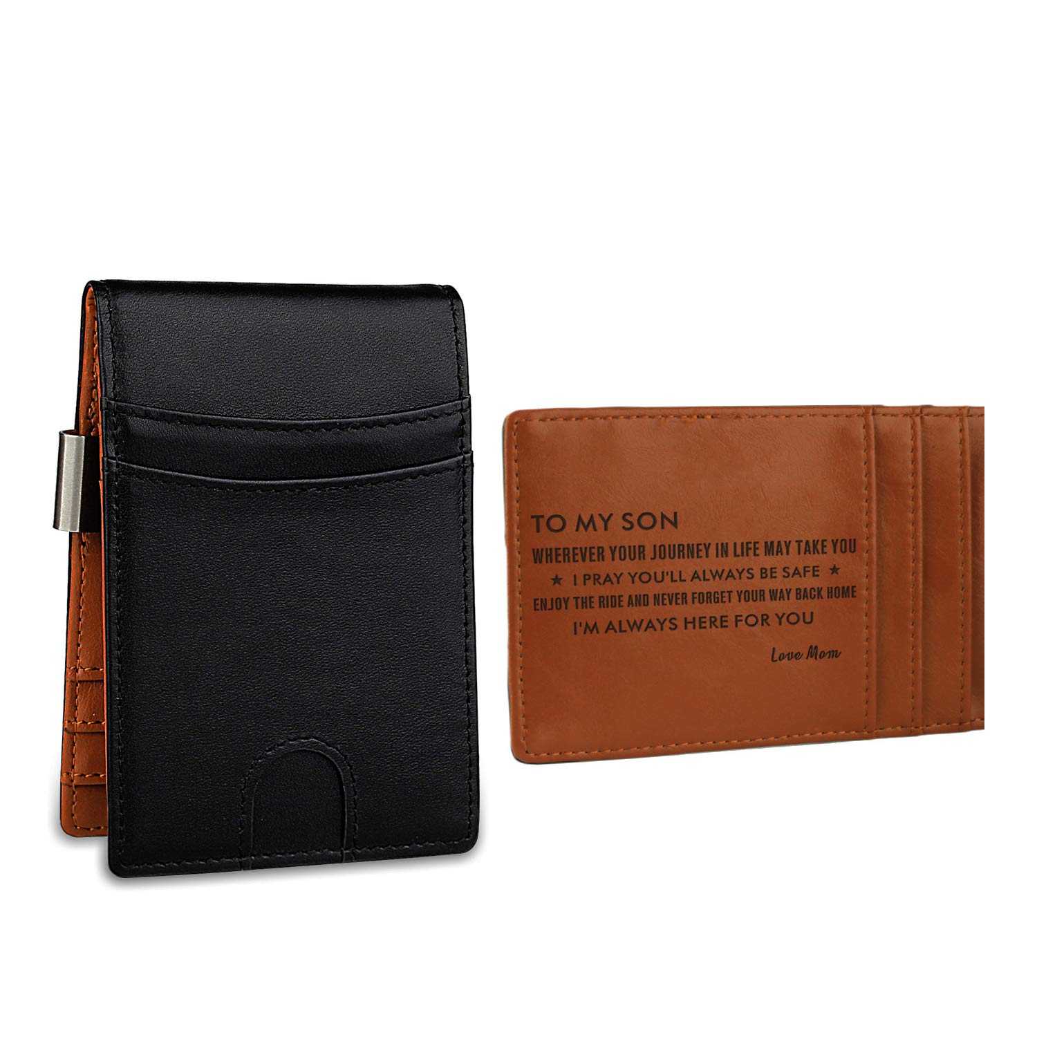 Personalized Engraved Slim Men's Wallet with Money Clip - Thoughtful Birthday & Graduation Gift for Son from Mom | Perfect for Everyday Use & Special Occasions