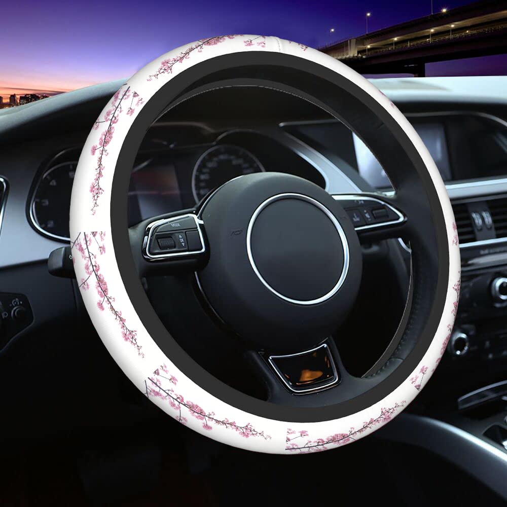 **Swono Cherry Blossom Pink Steering Wheel Cover - Universal 15 Inch Anti-Slip Grip for Women & Men - Beautiful Tokyo Cherry Blossom Design - Perfect for Cars, Trucks & SUVs - Enhances Interior Style & Comfort**